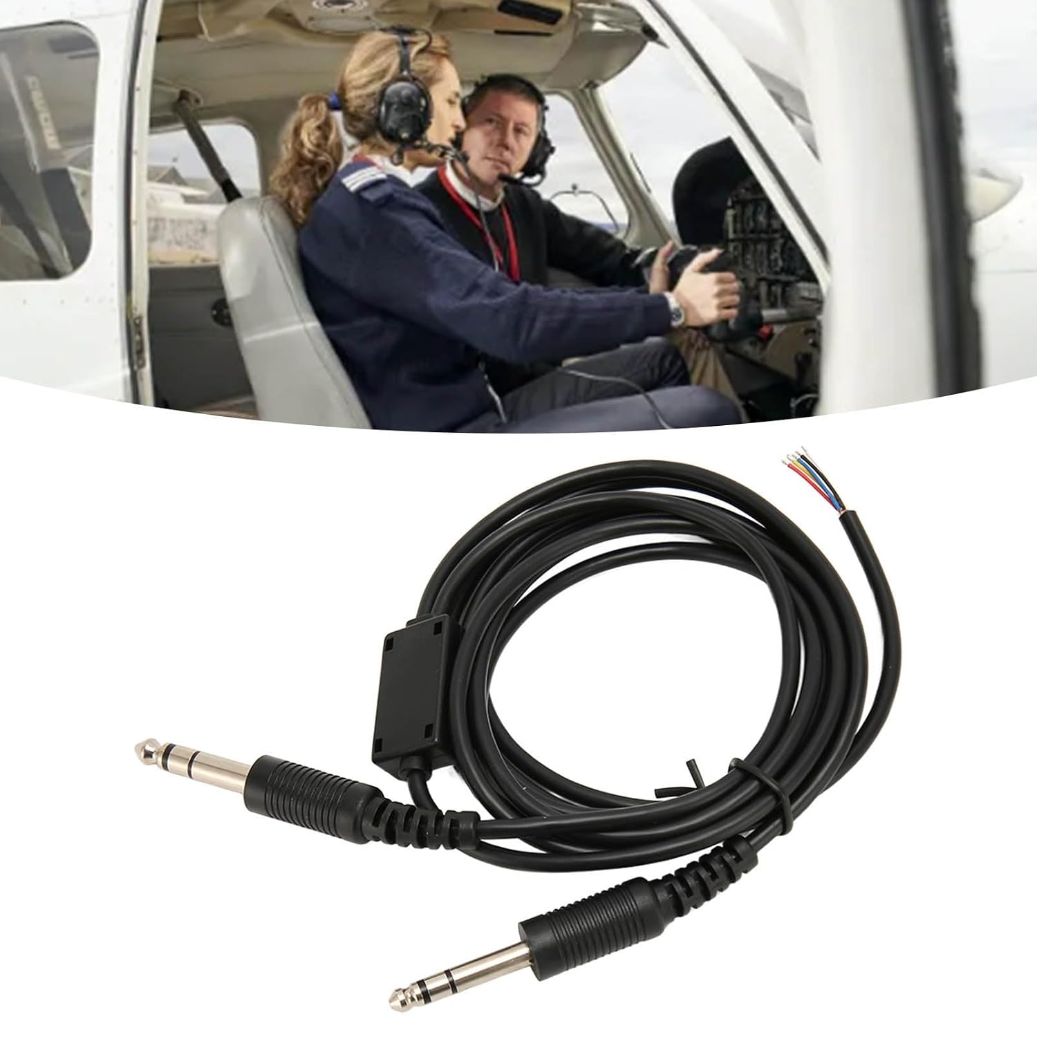 GOWENIC Aviation Headphone Cable, Replacement Aviation Headset Cable for David Clark AVCOMM with Dual GA Plugs, 6.6ft Length - Image 2