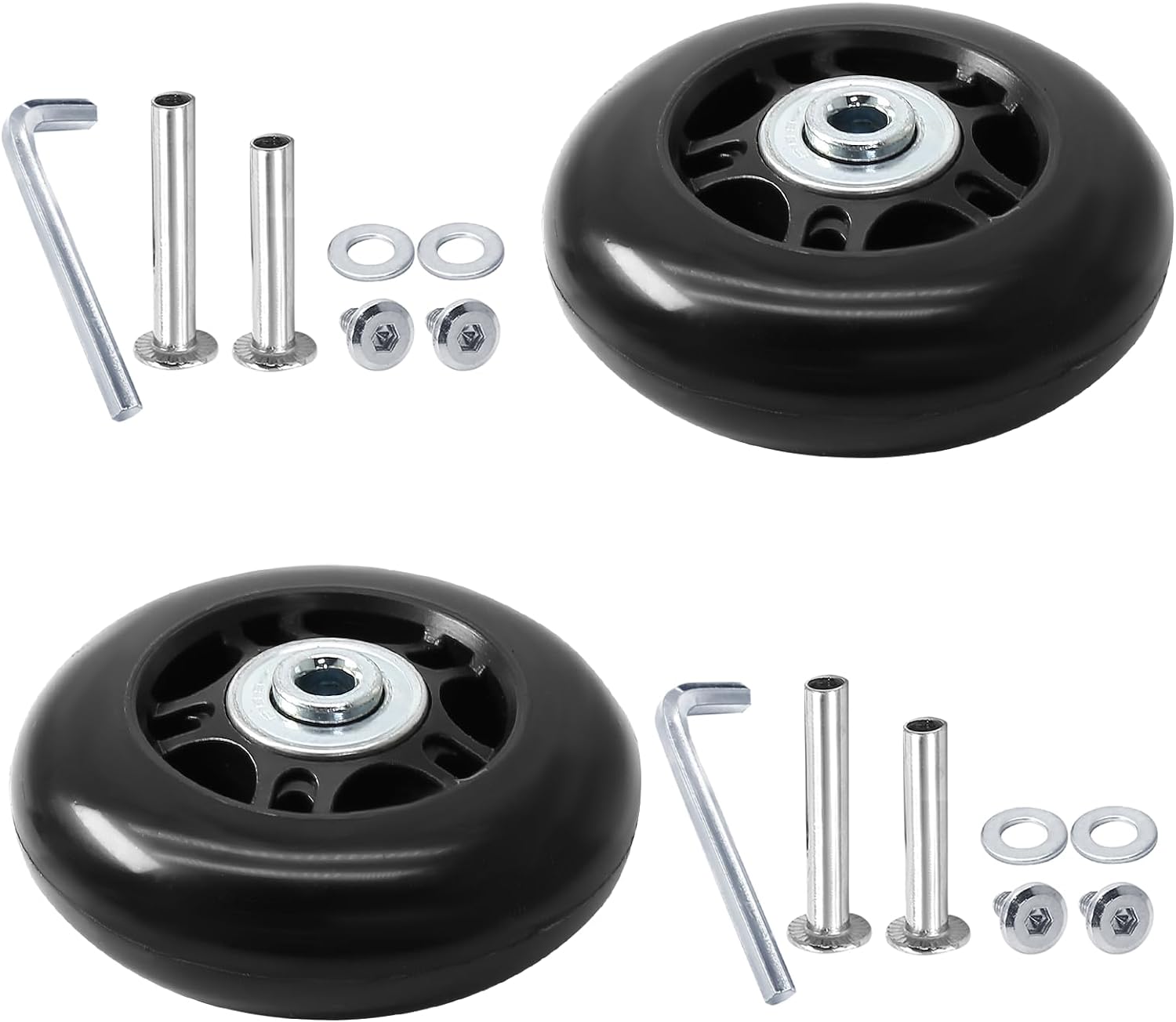2pcs 70 x 24mm Luggage Wheels Replacement, Black Rubber Suitcase Wheels Replacement Repair Kit, Smooth Luggage Replacement Parts for Carry-on Roller Bag, Suitcase Bag, Trolley Bag