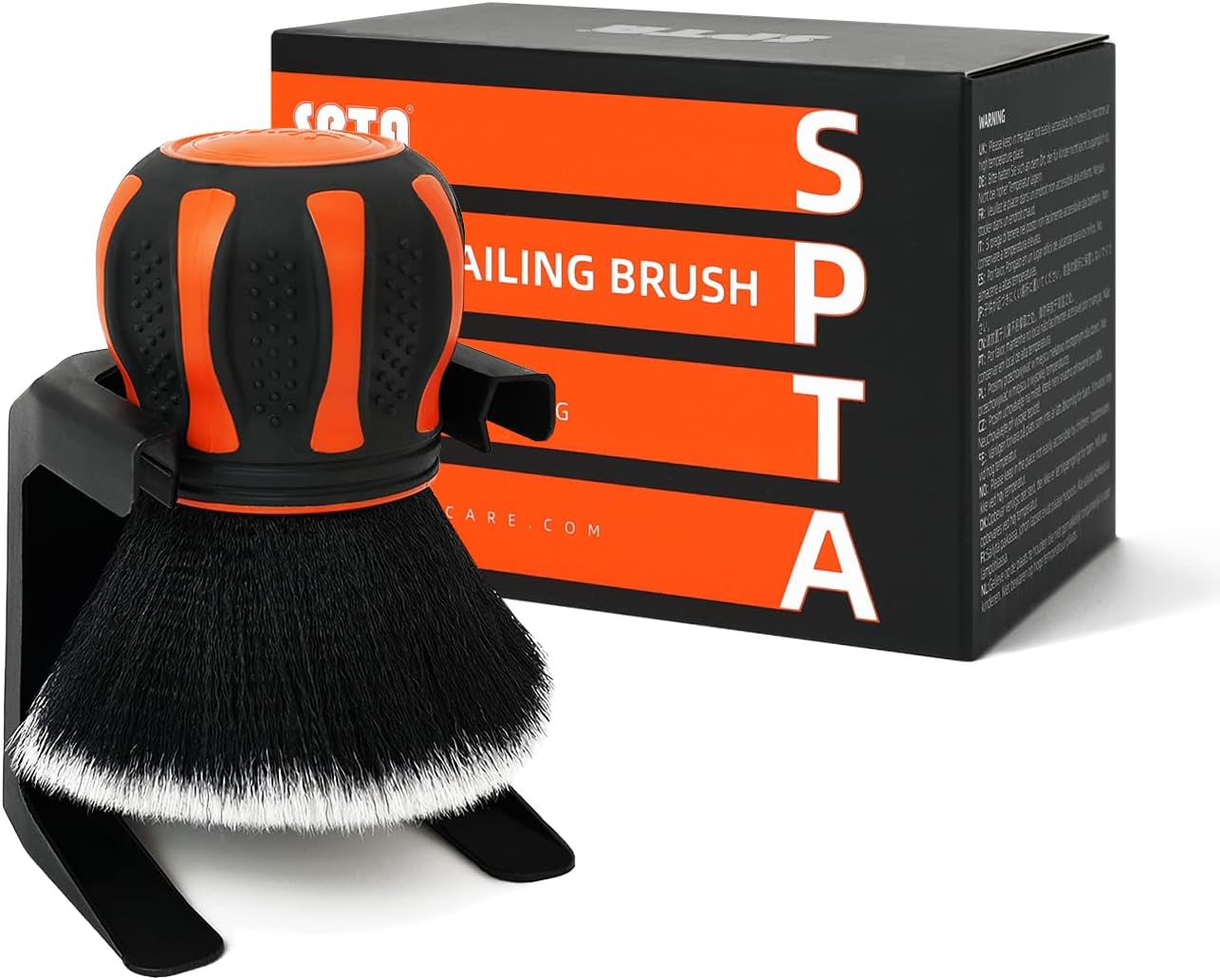 SPTA Ultra Soft Detailing Brush, Car Detail Brush, Orange Handle XL Synthetic Brush - Ultra Soft Bristles, Comes with Storage Rack, Covers Large Area Inside or Outside Vehicles