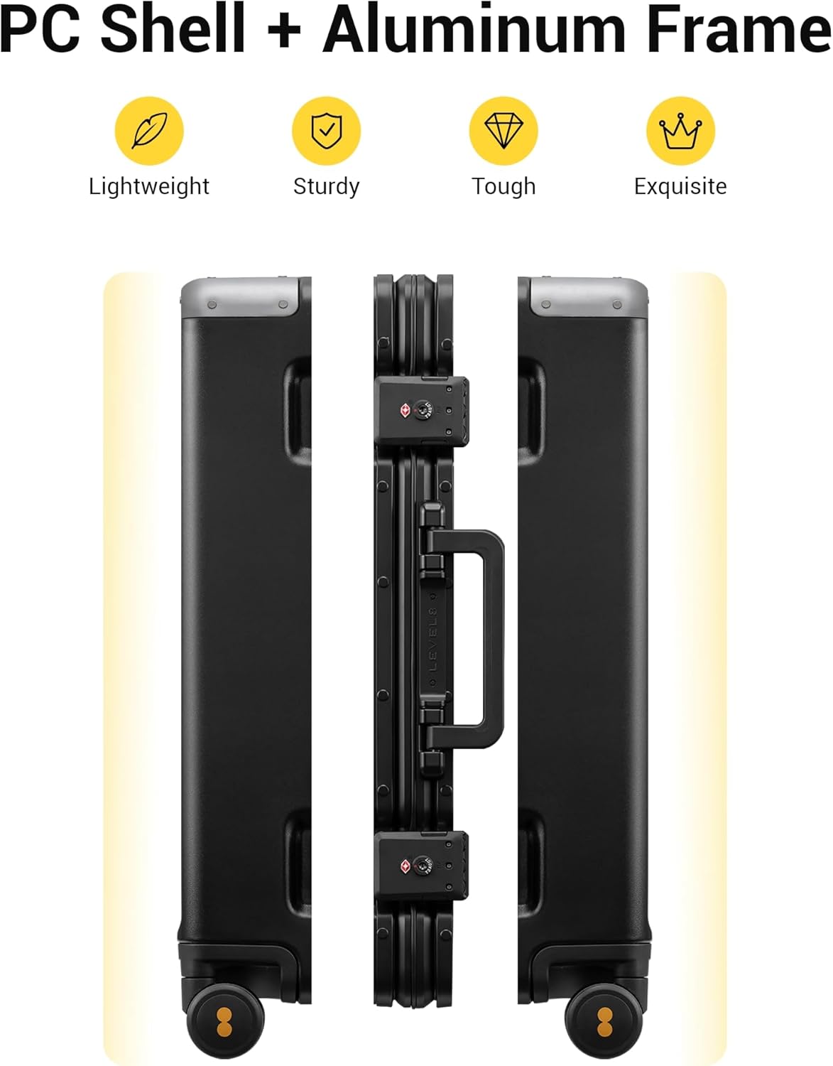 LEVEL8 Zipperless Checked Luggage with Aluminum Frame, Upgraded Medium Hardside Suitcase with Spinner Wheels, Metal Travel Luggage with Double Tsa Locks, 24 Inch, Black - Image 2