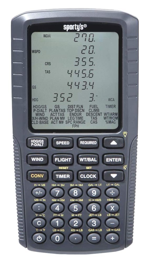 Sporty's Electronic E6B Flight Computer for Pilots | FAA Approved for Tests, Protective Case, 24 Aviation Functions and 20 Conversions