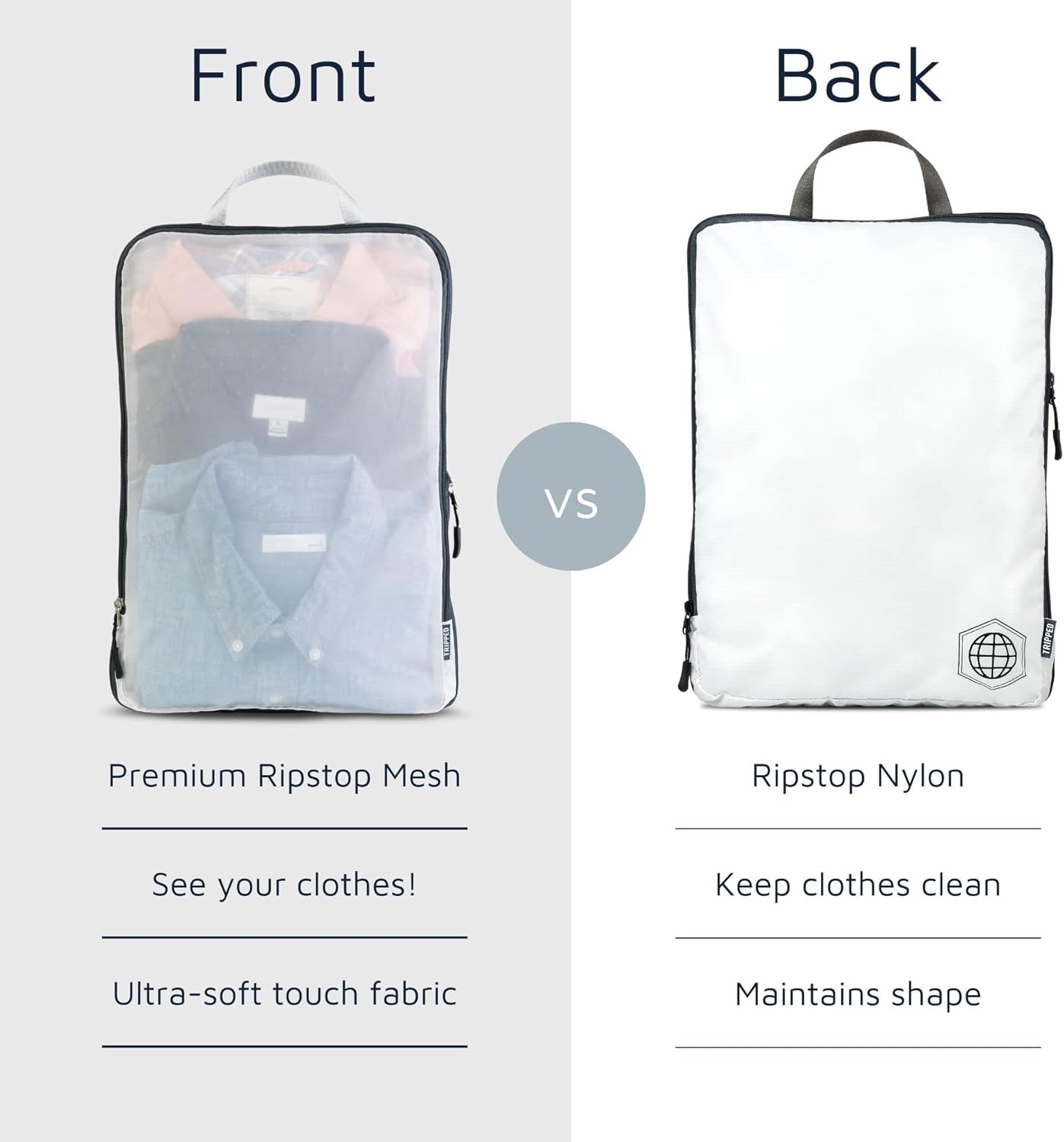 Large Packing Cube Set with See Through Mesh- Compression Packing Cubes Travel Organizers by TRIPPED Travel Gear (White) - Image 4