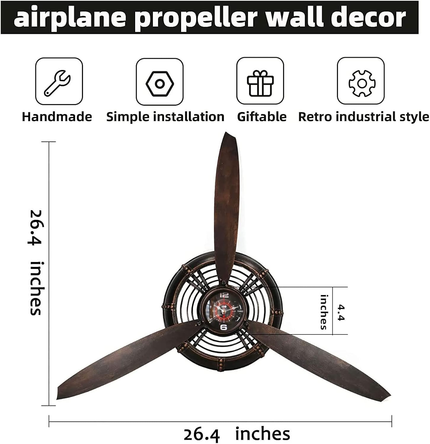 YOUKI Airplane Propeller Wall Decor,Aviation Decor,Pilot Gifts,Propeller Wall Sculptures,Wall Art for Kitchen Bedroom,Living room,kitchen,Bathroom, Battery Operated,Metal.Bronze - Image 2