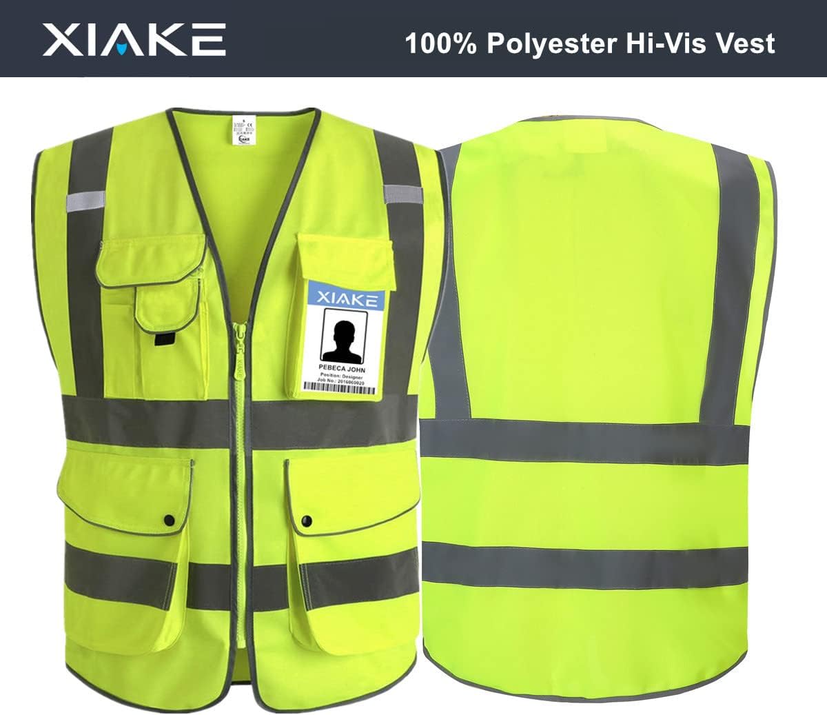 XIAKE 9 Pockets Class 2 High Visibility Reflective Safety Vest for Men Women,Meets ANSI/ISEA Standard - Image 2