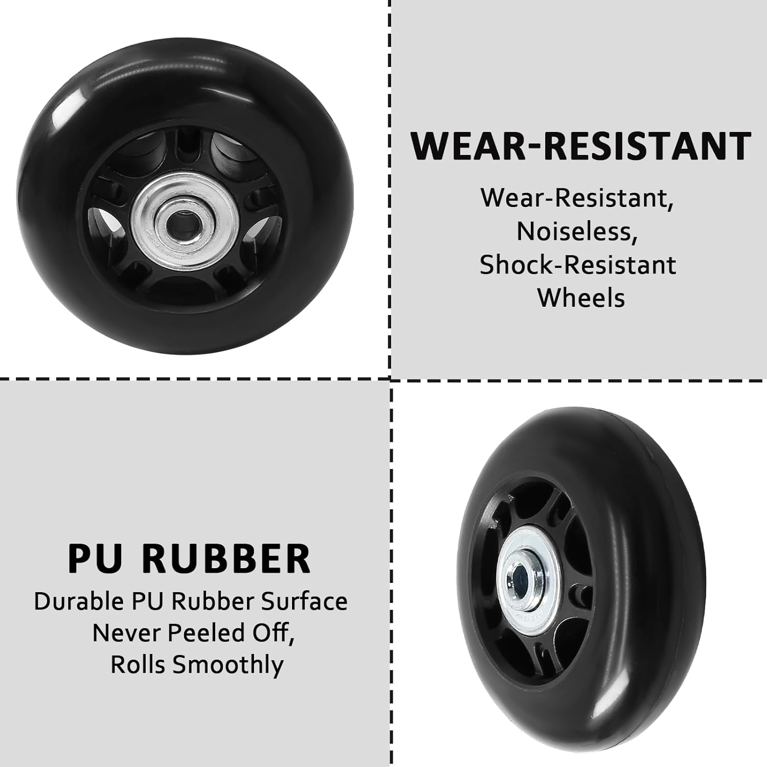 2pcs 70 x 24mm Luggage Wheels Replacement, Black Rubber Suitcase Wheels Replacement Repair Kit, Smooth Luggage Replacement Parts for Carry-on Roller Bag, Suitcase Bag, Trolley Bag - Image 4