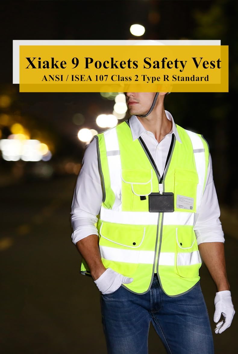 XIAKE 9 Pockets Class 2 High Visibility Reflective Safety Vest for Men Women,Meets ANSI/ISEA Standard - Image 3
