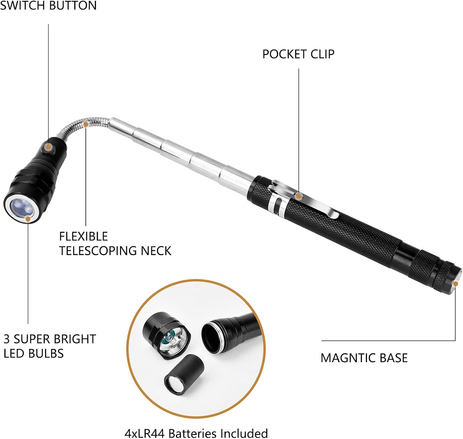 Magnetic Flashlight Fathers Day Dad Gifts for Men: Extendable Magnet Pickup Tool Gifts for Dad Telescoping Cool Gadget Christmas for Him, Husband, Handyman - Image 3