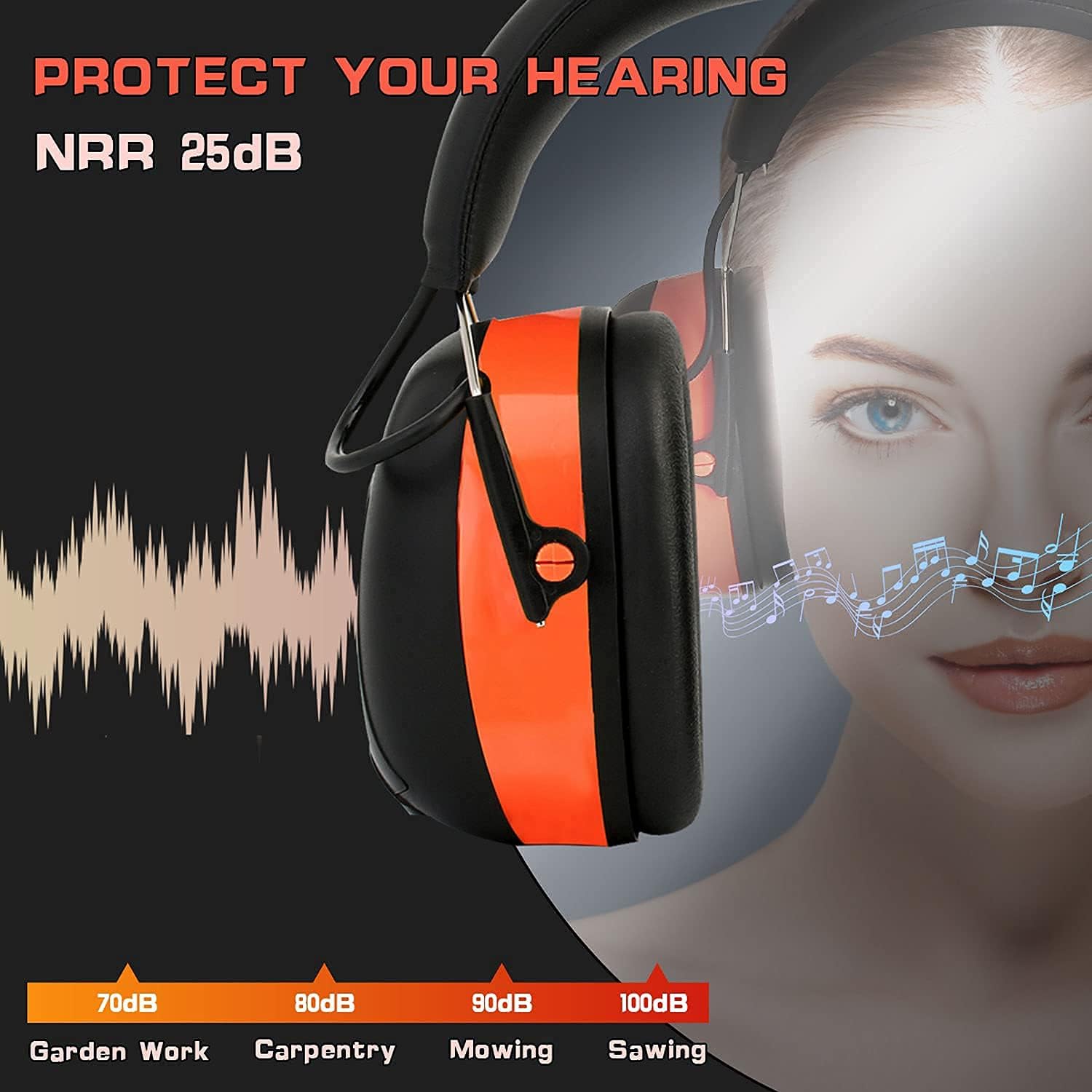 PROHEAR 027 AM FM Radio Headphones with Digital Display, 25dB NRR, Safety Ear Protection Earmuffs for Mowing, Snowblowing, Construction, Work Shops - Orange - Image 4