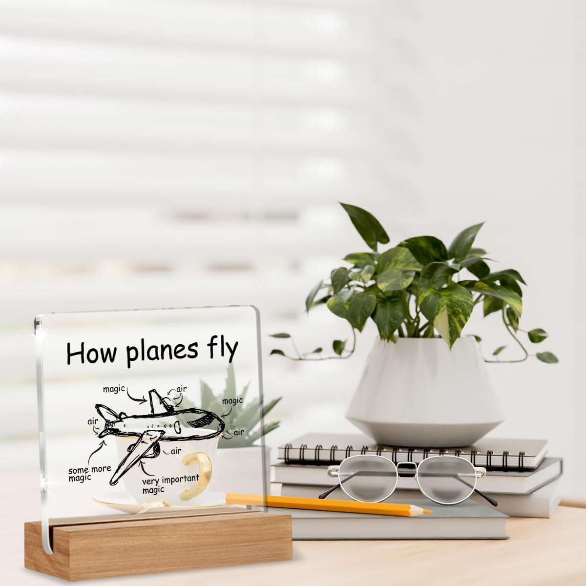 Pilot Gifts for Women Men, Aviation Gifts for Flight Attendants Captains Airplane Mechanic Aerospace Engineers, How Planes Fly Acrylic Plaque Desk Sign Decor 4 × 4 Inches - Image 7