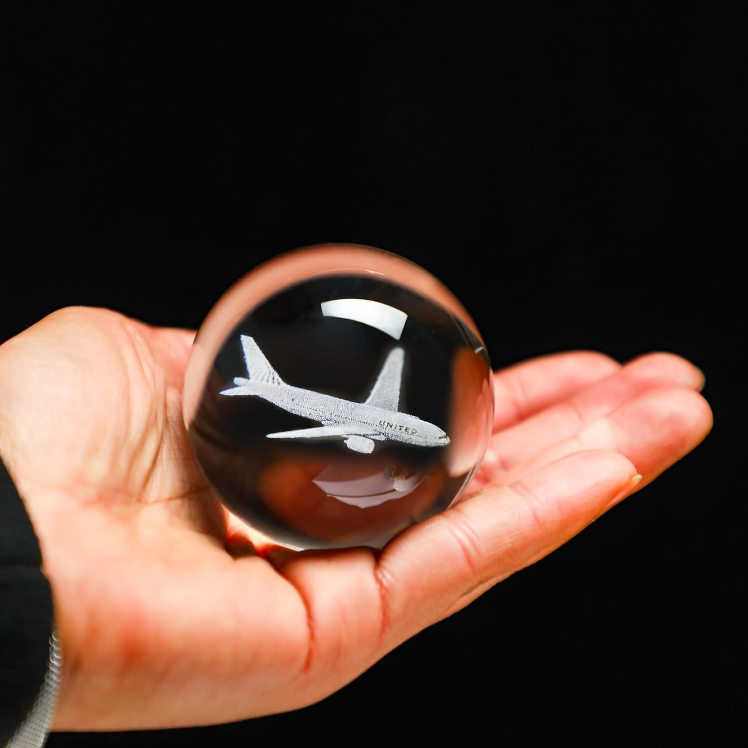 HDCRYSTALGIFTS 60mm 3D Lase Engraved Airplane Crystal Ball with Stand Glass Sphere Plane Paperweight Aviation Decor Pilot Gifts for Men Women - Image 5