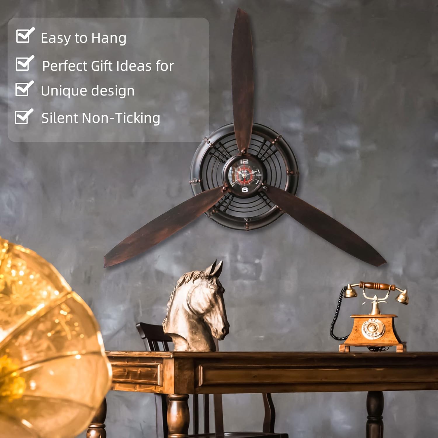 YOUKI Airplane Propeller Wall Decor,Aviation Decor,Pilot Gifts,Propeller Wall Sculptures,Wall Art for Kitchen Bedroom,Living room,kitchen,Bathroom, Battery Operated,Metal.Bronze - Image 5
