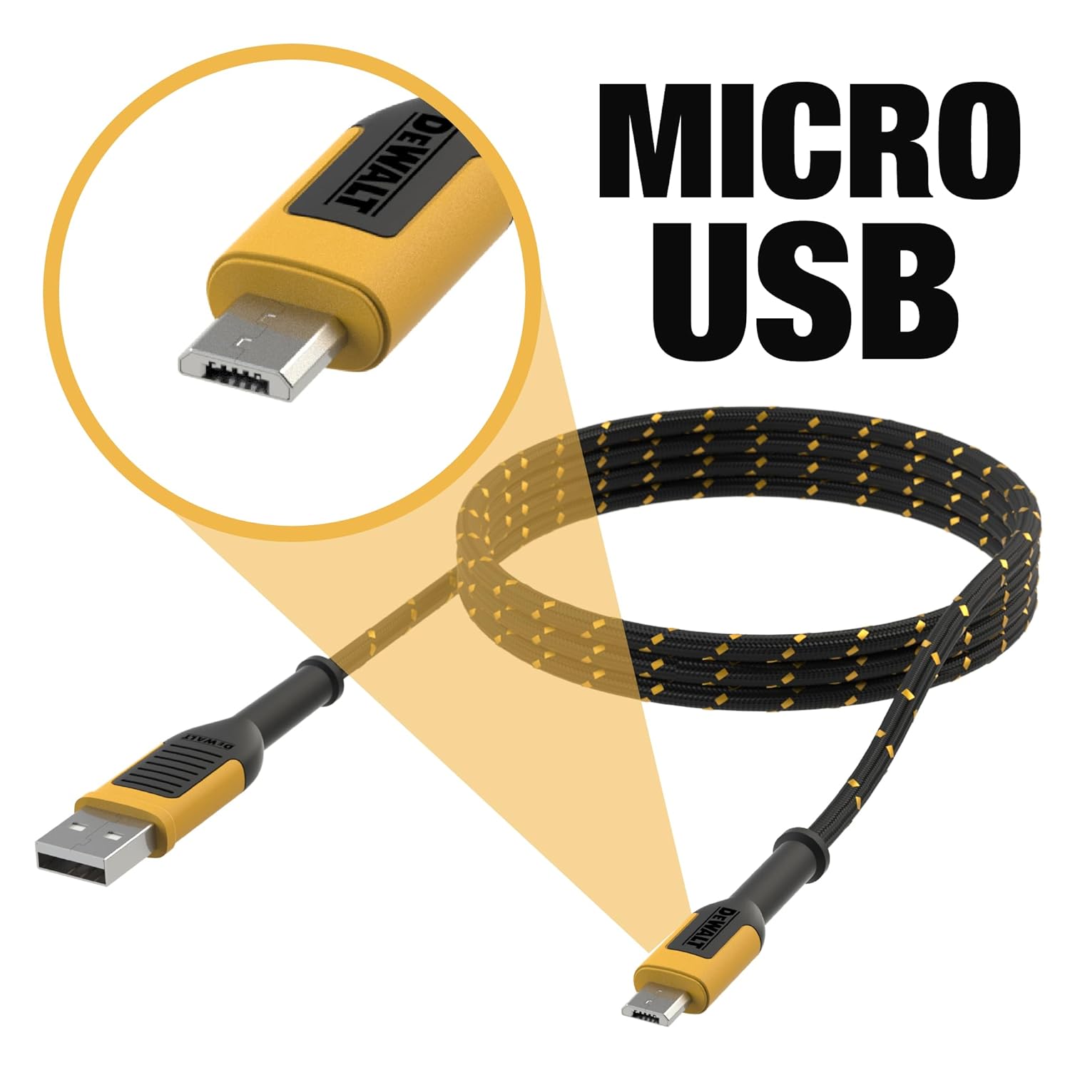 DEWALT Heavy Duty USB to Micro-USB Cable, Jobsite Micro USB Connector Cable, High Speed Charging Cord for Compatible Android Phones, Cameras, Legacy Devices, 6 ft (Black) - Image 2