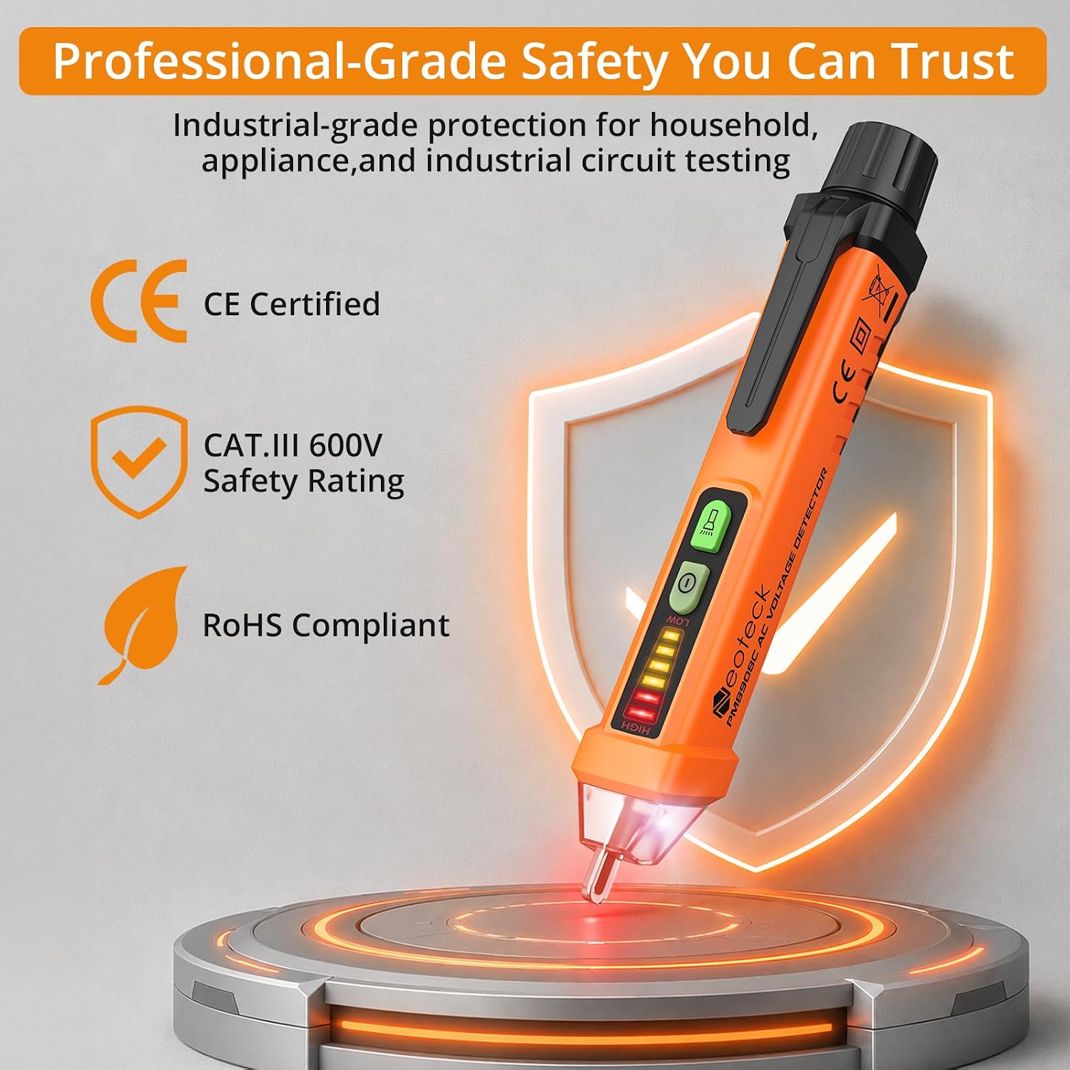 Neoteck Non-Contact AC Voltage Tester Pen, AC 12-1000V, LED Flashlight, Buzzer Alarm for Live/Null Wire Judgment - Image 4
