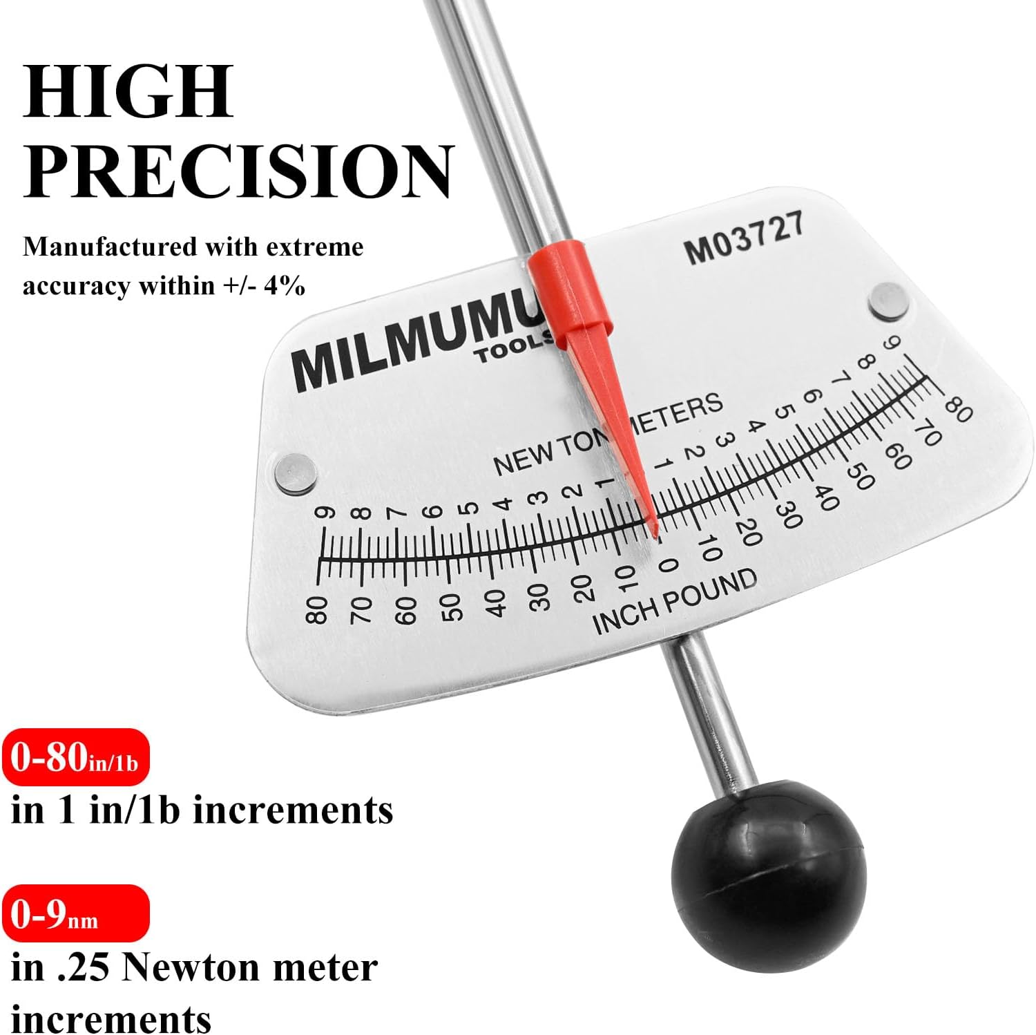 MILMUMU 1/4" Drive Beam Torque Wrench Precision Instrument-Compatible with SAE and MM Bicycle and Automotive Wrench -0-80 Inch-Pounds, 0-9 Newton Meters - Image 2