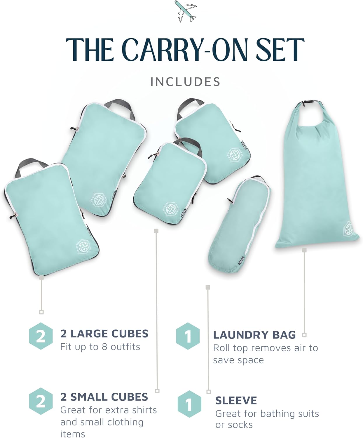 Compression Packing Cubes for Travel, 6-Piece Lightweight Packing Cubes Set for Carry-On Luggage & Backpacks – TRIPPED Travel Gear (Dusty Teal/White) - Image 7
