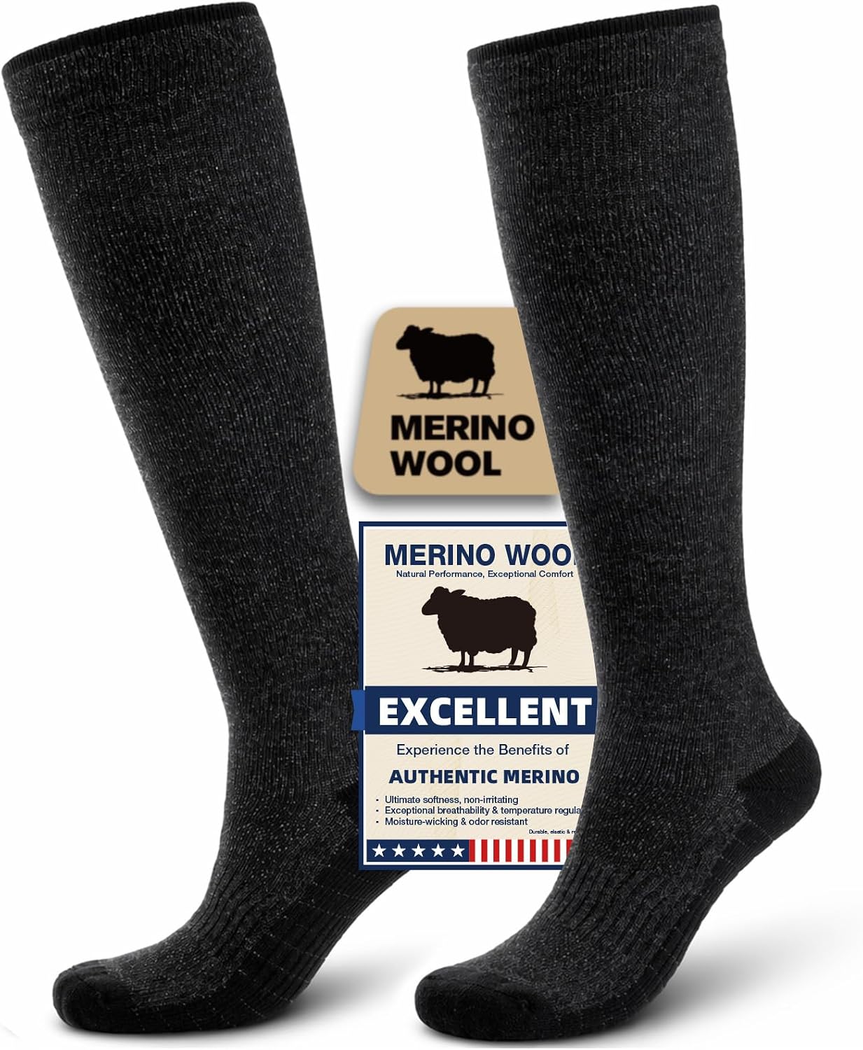 Merino Wool Compression Socks for Women & Men, 20-30 mmHg Knee High Dryarn Socks for Flying, Travel