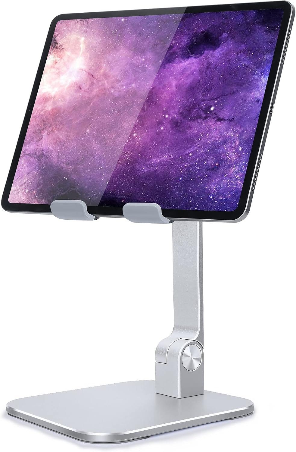 elitehood Aluminum iPad Stand, Adjustable Tablet Holder for Desk, Desktop Tablet Stand Dock for iPad Pro 12.9 11, Air Mini 4 5 and More 4-13.5 inches Tablets, Silver