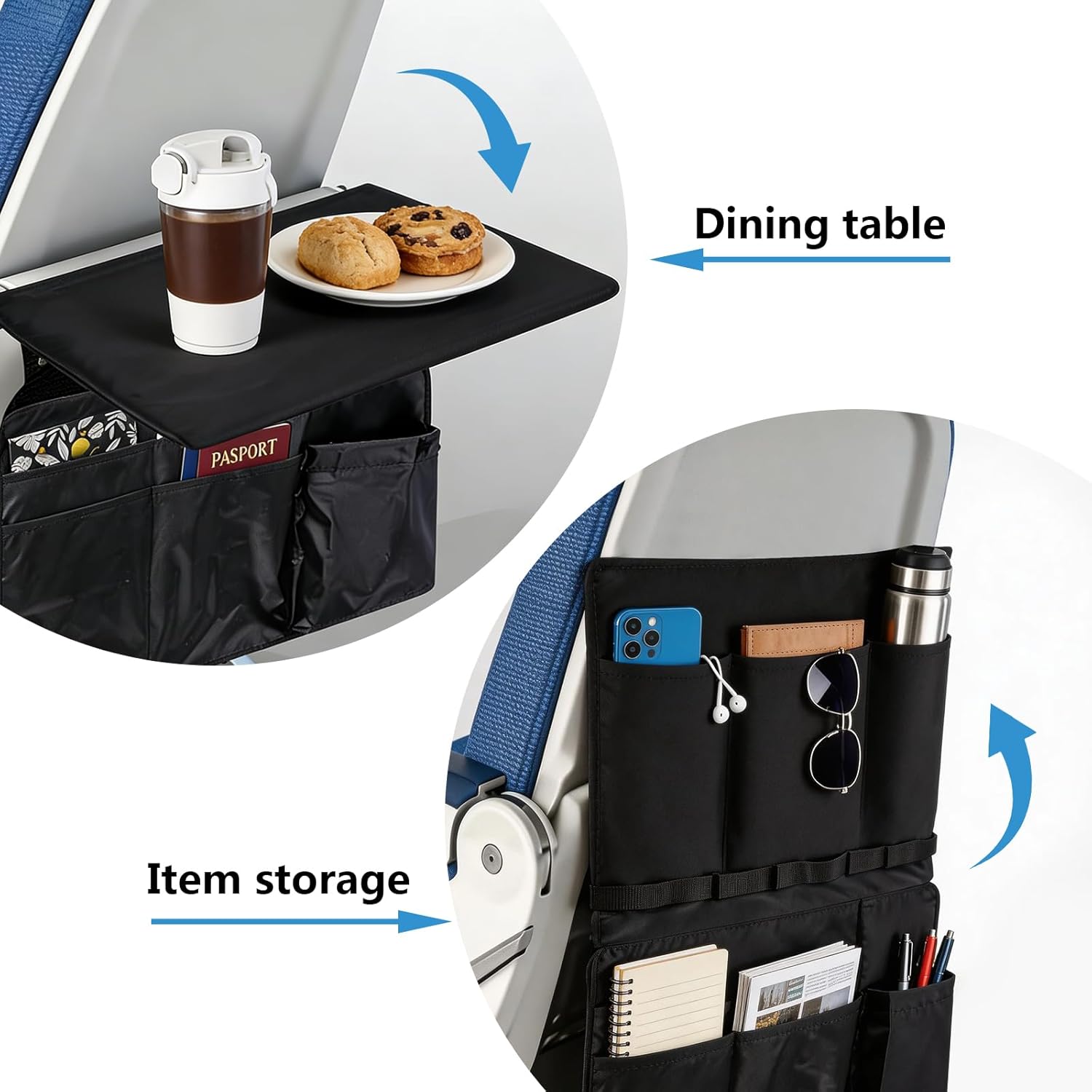 Airplane Tray Cover With Pockets, Airplane Pockets For Seat Backs And Tray Tables, With Dividers For Tablets, Magazines, Mobile Phones And Water Bottles - Image 5