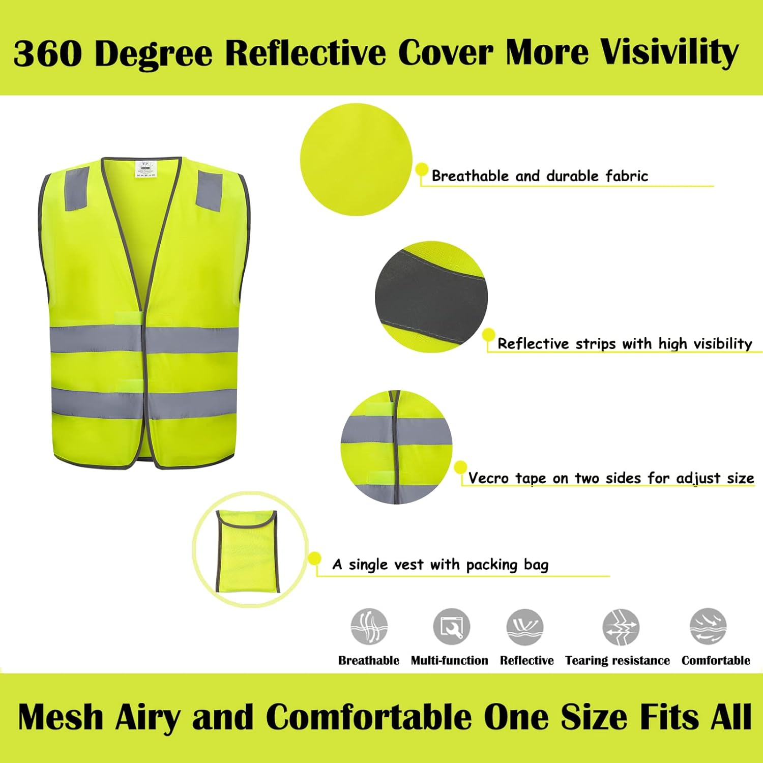 Safety Vests 10 Pack - Yellow Reflective High Visibility Construction ANSI Class 2 Work Vest for Men,Woman,Hi Vis Vest Mesh and Neon Silver Strip - Image 5