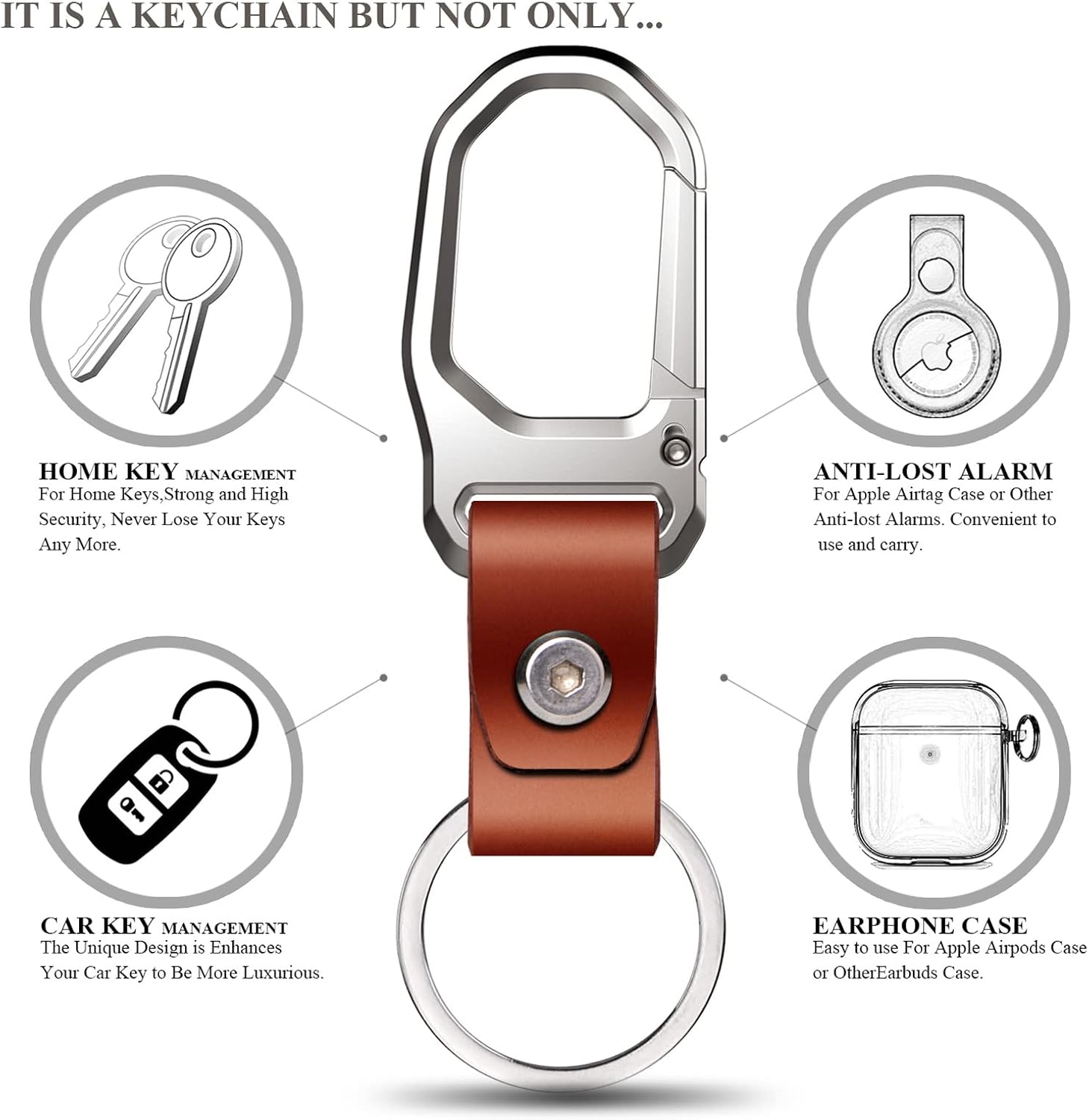 Car Keychain Carabiner Leather Key Ring Clip Key Chain for Men and Women - Image 4