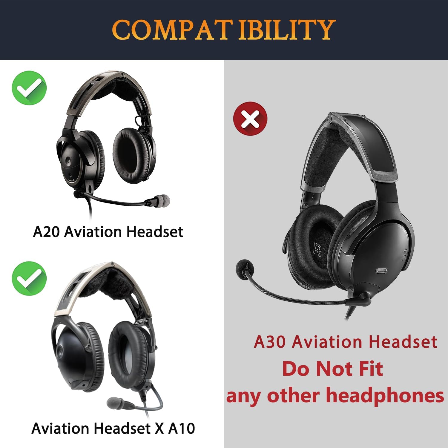 SOULWIT Replacement Kit for Bose Aviation X A10/A20 Headsets, Earpad Cushions + Headband + Speaker Screen + Microphone Covers - Black - Image 2