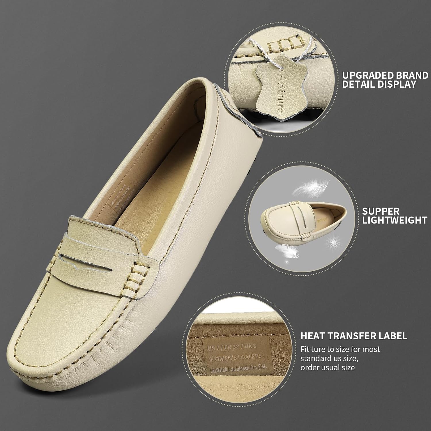 Artisure Women's Classic Comfort Leather Penny Loafers Casual Slip-Ons Lightweight Walking Flats Driving Mocs Boat Shoes - Image 8