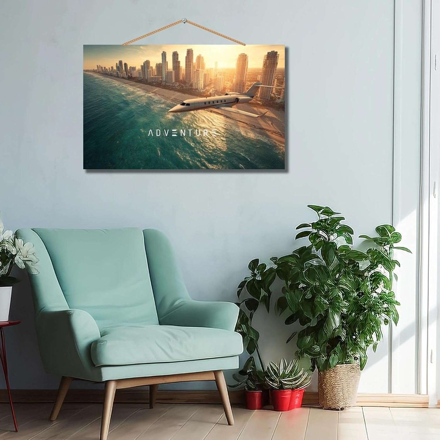 Personalized Private Jet Wooden Wall Art - Custom Aviation Themed Decor, Luxury Airplane Sunset Cityscape Print, Modern Home Office Wall Hanging, Pilot Gift Idea(Style A) - Image 3