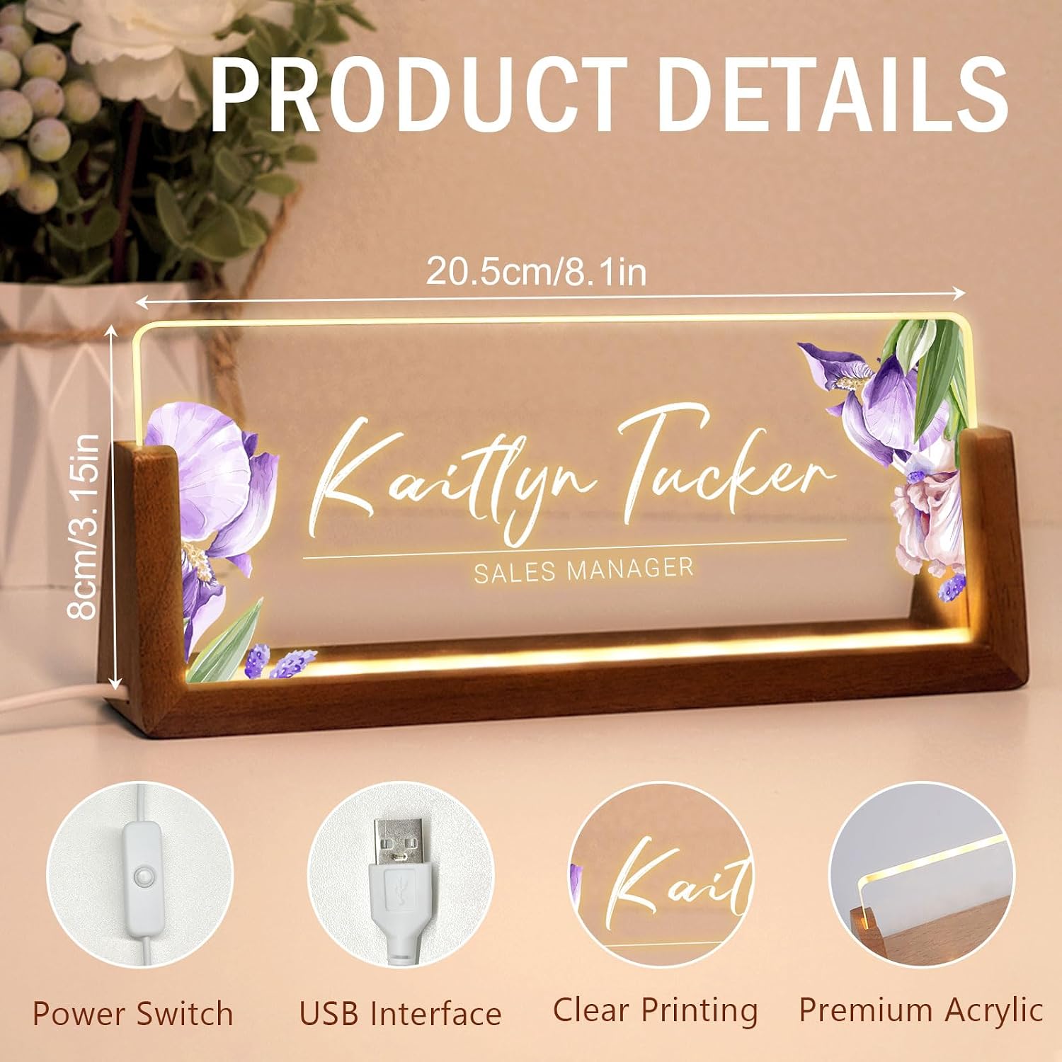 Desk Name Plate Personalized, Custom Office Light Up Name Plate for Desks, Desk Decorations for Women Men Office, Employee Appreciation Gifts for Coworkers - Image 6