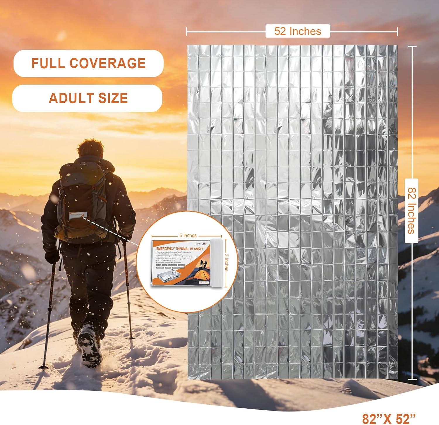 Syn-zer Emergency Mylar Thermal Blankets 4-Pack – 82"x52" Space Blankets for Camping, Hiking, First Aid, Car Emergency, Bug Out Bag, and Cold Winter Outdoor Activities - Image 2