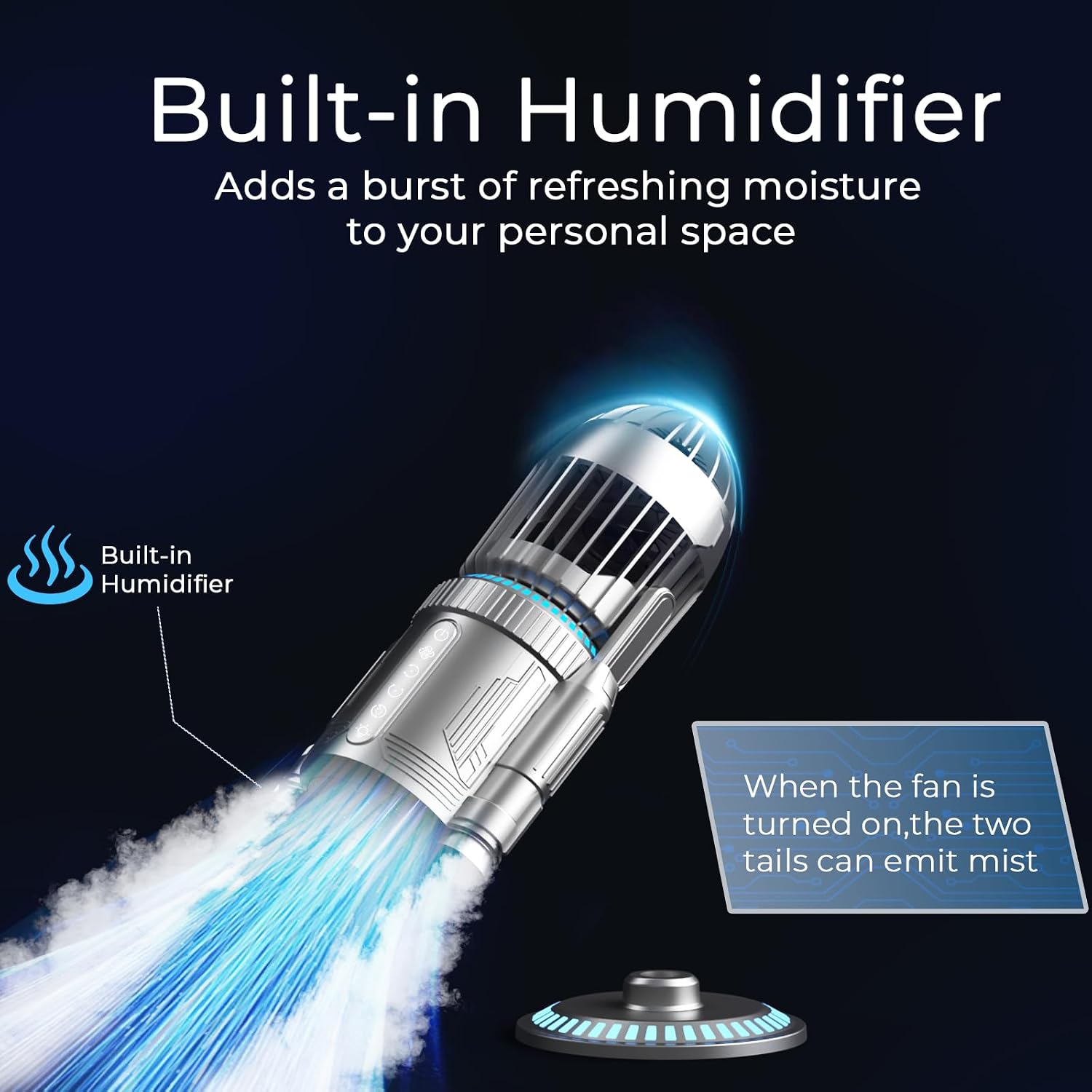 Rocket Desk Fan with Mist Humidifier, 5000mAh Portable Cordless Table Fan, RGB Gaming Room Decor, 180° Auto-Oscillating & Tilt, Quiet Personal Cooling for Office, Bedroom & Gifting (Silver) - Image 5