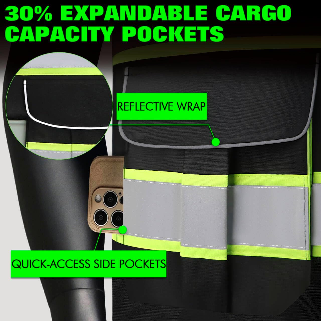 BeautyWill ANSI Certified Custom Logo Safety Vest 8-Pockets Class2 High Visibility Reflective Vest for Men - Personalized Logo Heavy-Duty Work Vest(Black,L) - Image 3