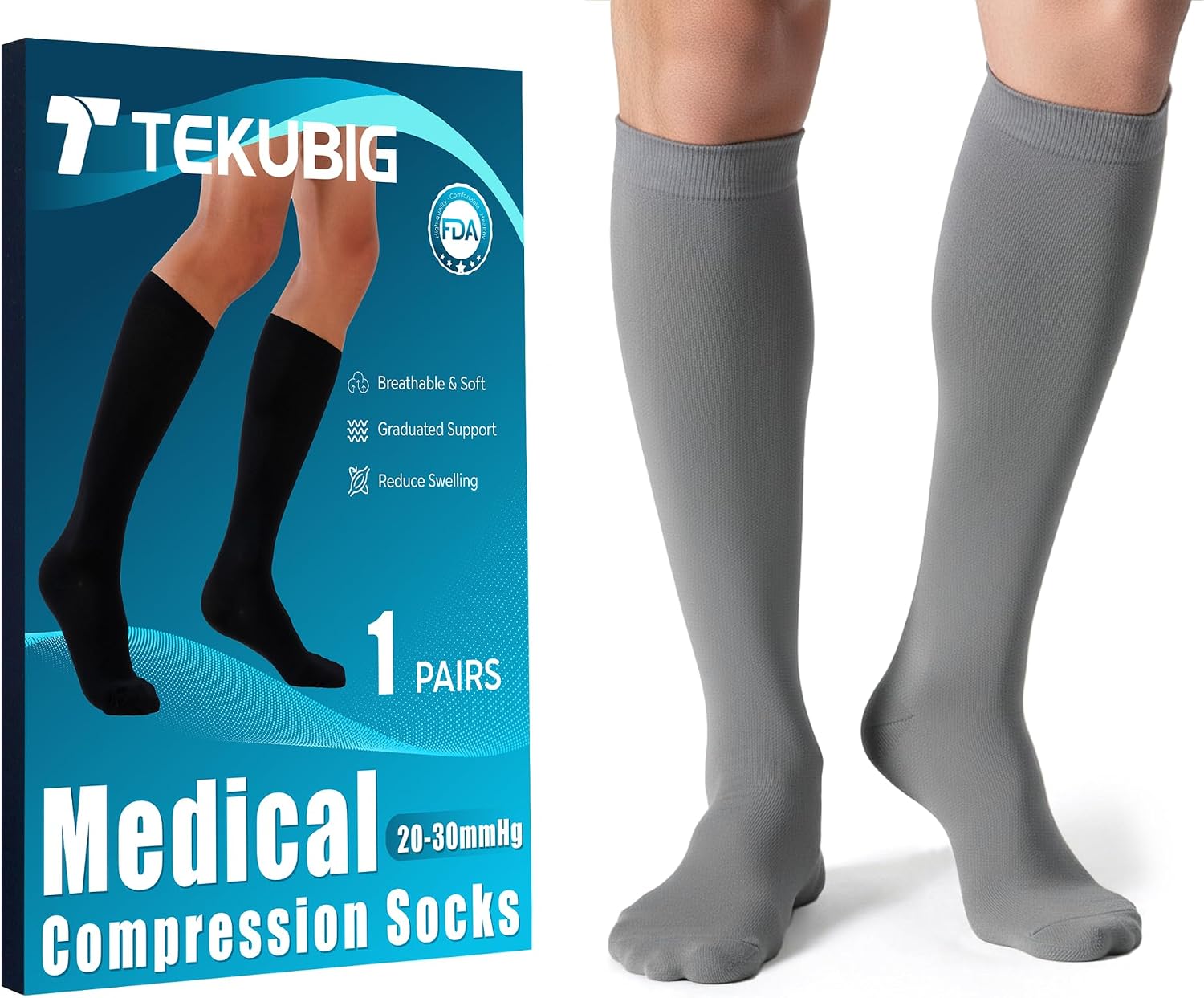 Tekubig Medical Women Men Compression Socks Knee High 20-30 mmhg Graduated Stocking Support Hose Cute for Running Travel