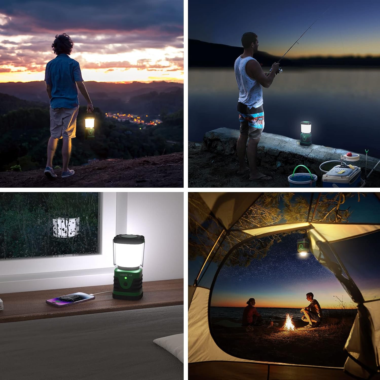 Lepro 1000LM LED Camping Lantern Rechargeable, 4400mAh Green Tent Light with 4 Light Modes, Waterproof Lantern Flashlight for Hurricane Emergency, Camping Essentials, USB Cable Included - Image 6