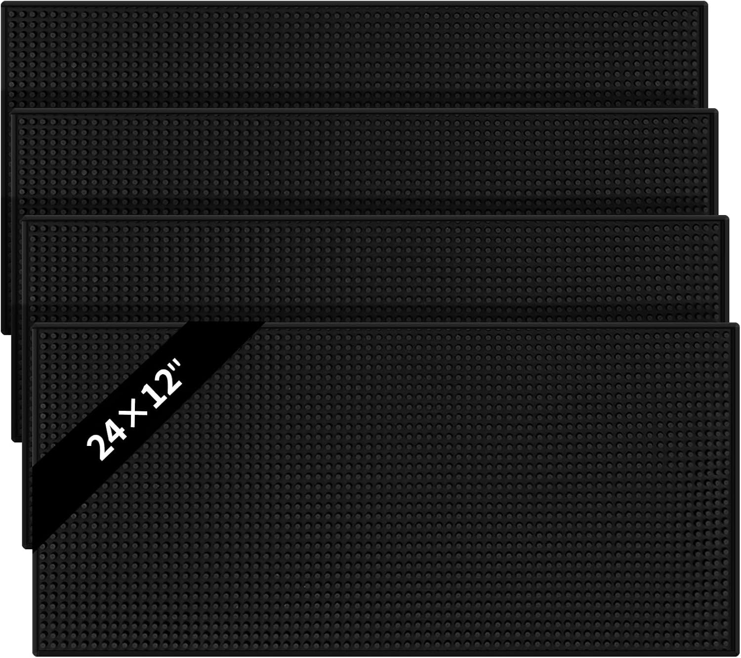 Tioncy 4 Pcs Bar Mat for Countertop 24 x 12 Inch Black Non Slip Look Service Spill Mat for Cocktail Bartending Coffee Station Restaurant Barber Tools Dish Drying Home Bar Pads