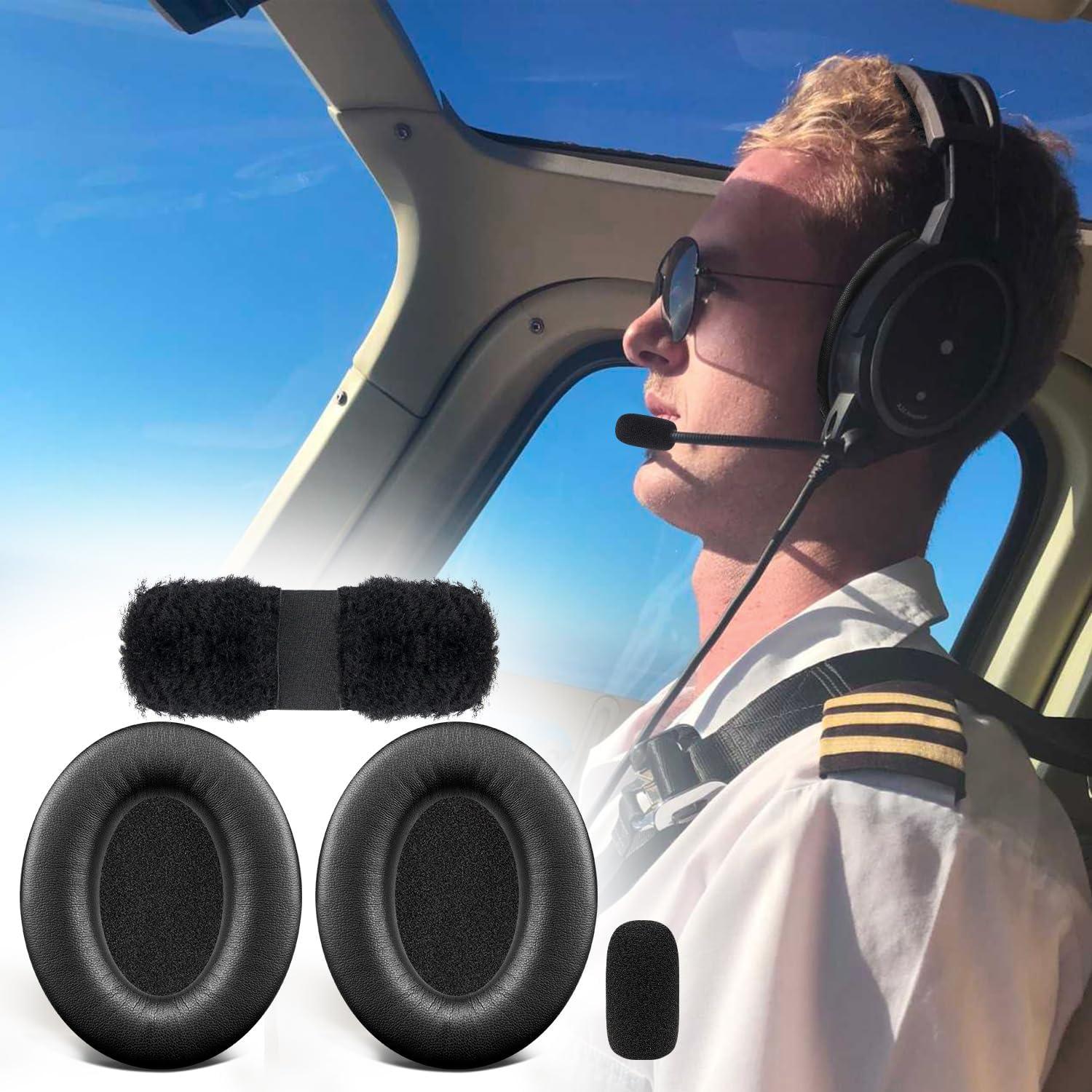 SOULWIT Replacement Kit for Bose Aviation X A10/A20 Headsets, Earpad Cushions + Headband + Speaker Screen + Microphone Covers - Black - Image 7