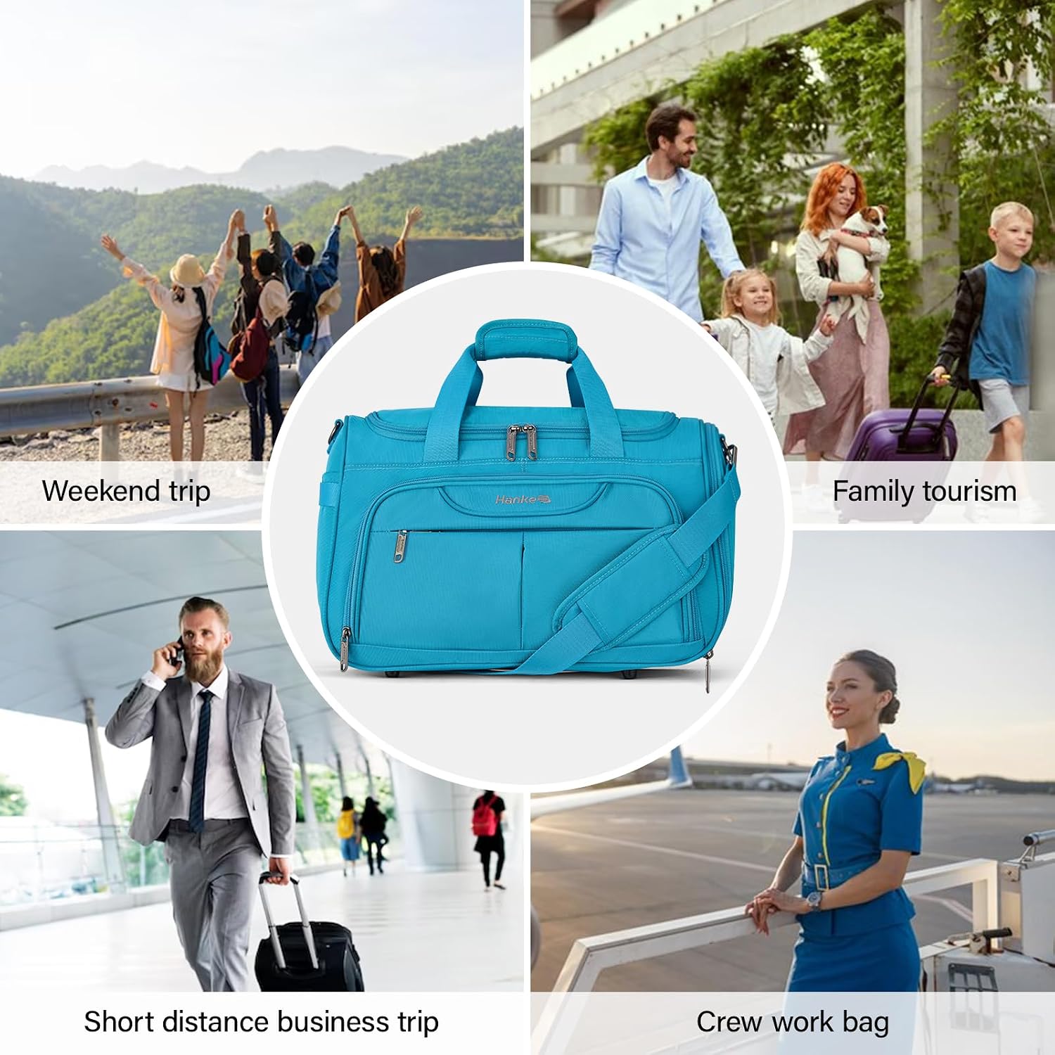 Hanke Small Underseat Carry On Luggage Bags for Travel with 10 Pockets. | Airline Approved Foldable Personal Bag w/ Luggage Sleeve; Tote Duffle & Bento Bag, Flight Attendant Weekender for Men & Women - Image 9