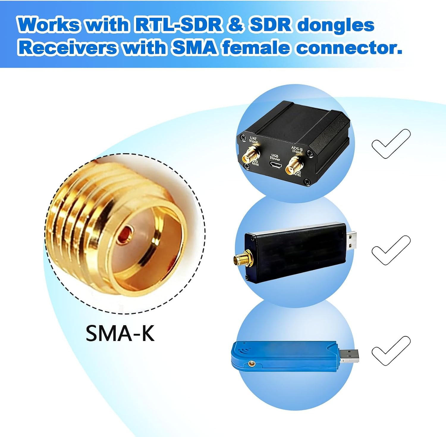 ADS-B Antenna 978MHz-1090MHz 6dBi Gain Wideband SMA Male for Software Defined Radios RTL-SDR FlightAware SDR Antenna for Aircraft Tracking Scanner Receiver (2 Pack),Kaunosta - Image 3