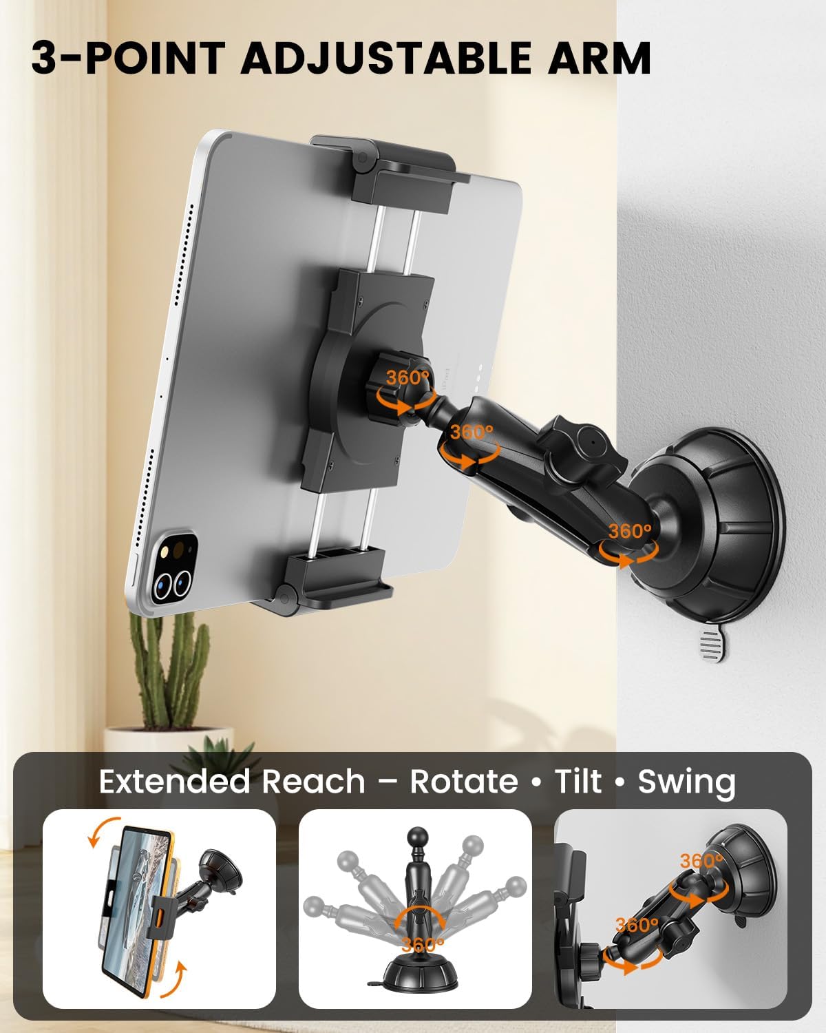 OHLPRO Tablet Holder for Pilot Aircraft Windshield, Anti-Vibration Suction Cup Aviation Mount, Fits 5-13" iPad Pro 12.9, Mini 6, Air & Thick Cases, Heavy Duty for Car Dashboard, Cockpit, Truck - Image 7