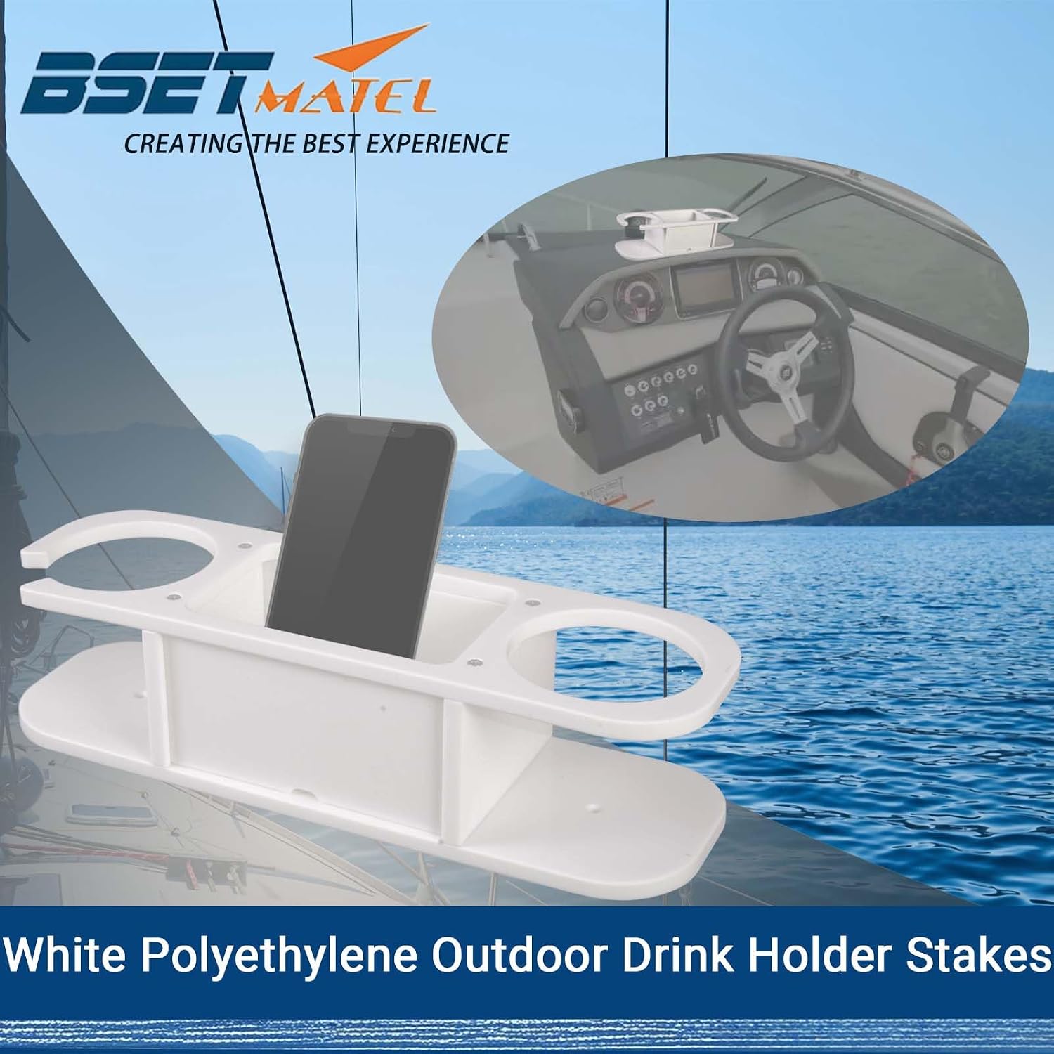Marine Cup Holder with Storage - Reinforced Stainless Steel Core (Anti-Warp) - Heavy Duty Boat Console Organizer Caddy - Fits Mugs, Tumblers & Phones - Drill-Free Adhesive or Screw Mount - Image 3