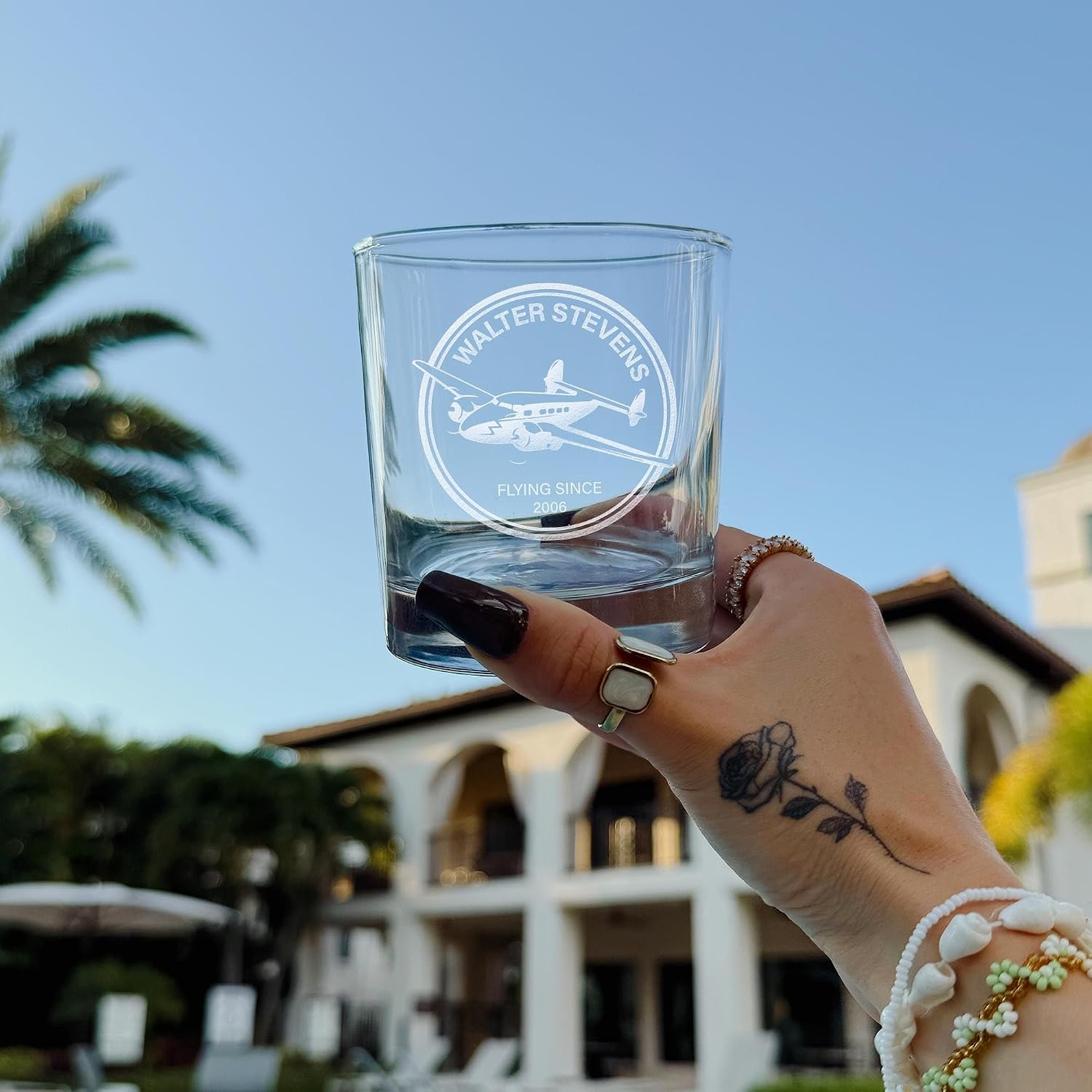 Personalized Aviator Plane Round Rocks Glass, Pilot Graduation or Retirement Gift - 1 Pack - Image 6