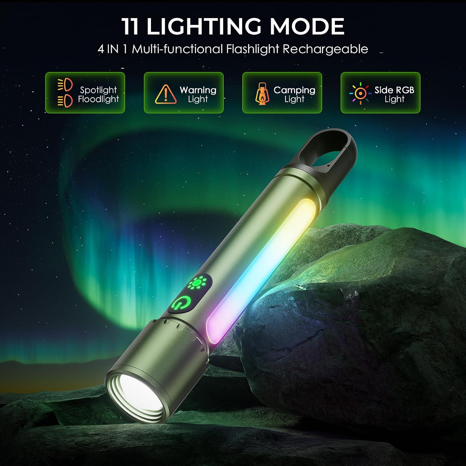 ADDplus Magnetic Flashlight Rechargeable,2000LM 5000mAh Flashlights High Lumens with 18 Modes,Waterproof, Adjustable,Powerful Flash Light,Multi-Flashlights for Home,Car,Hiking,Camping(1, Green) - Image 2