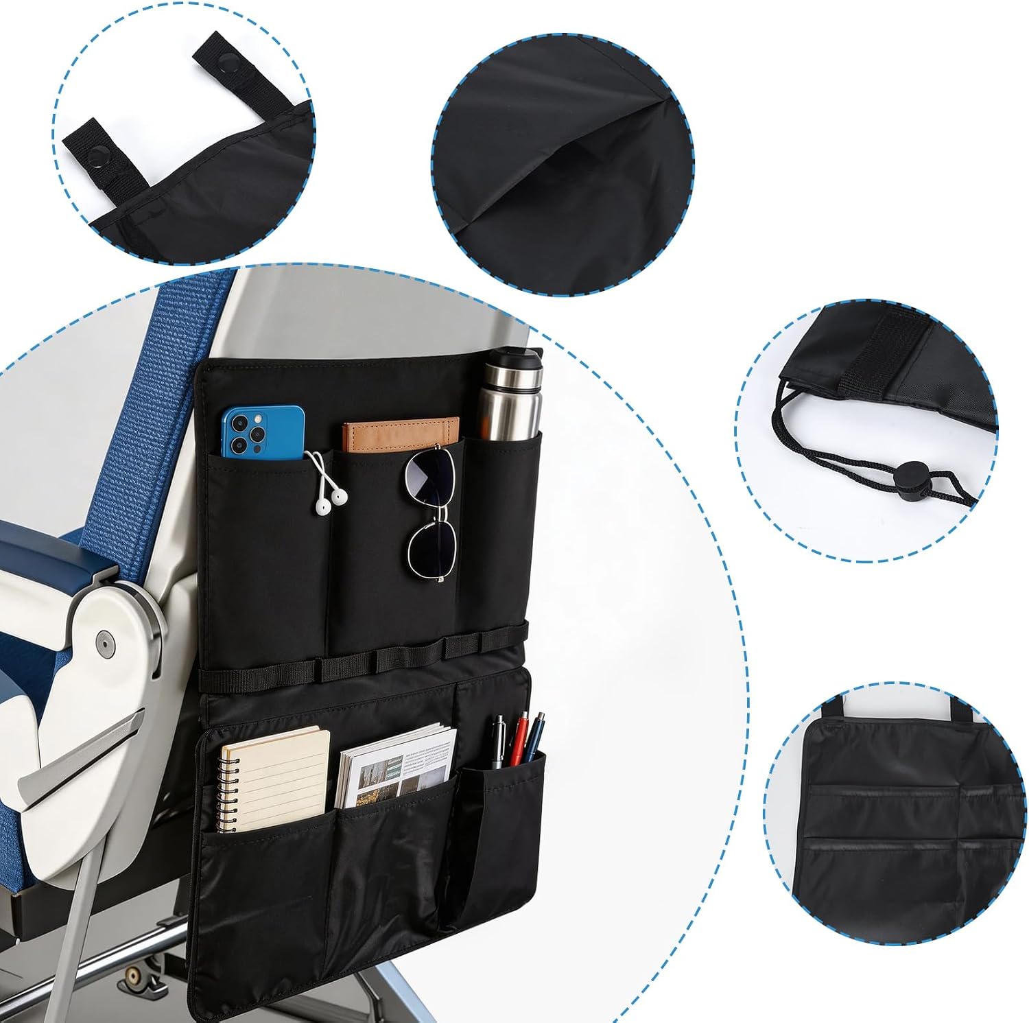 Airplane Tray Cover With Pockets, Airplane Pockets For Seat Backs And Tray Tables, With Dividers For Tablets, Magazines, Mobile Phones And Water Bottles - Image 4