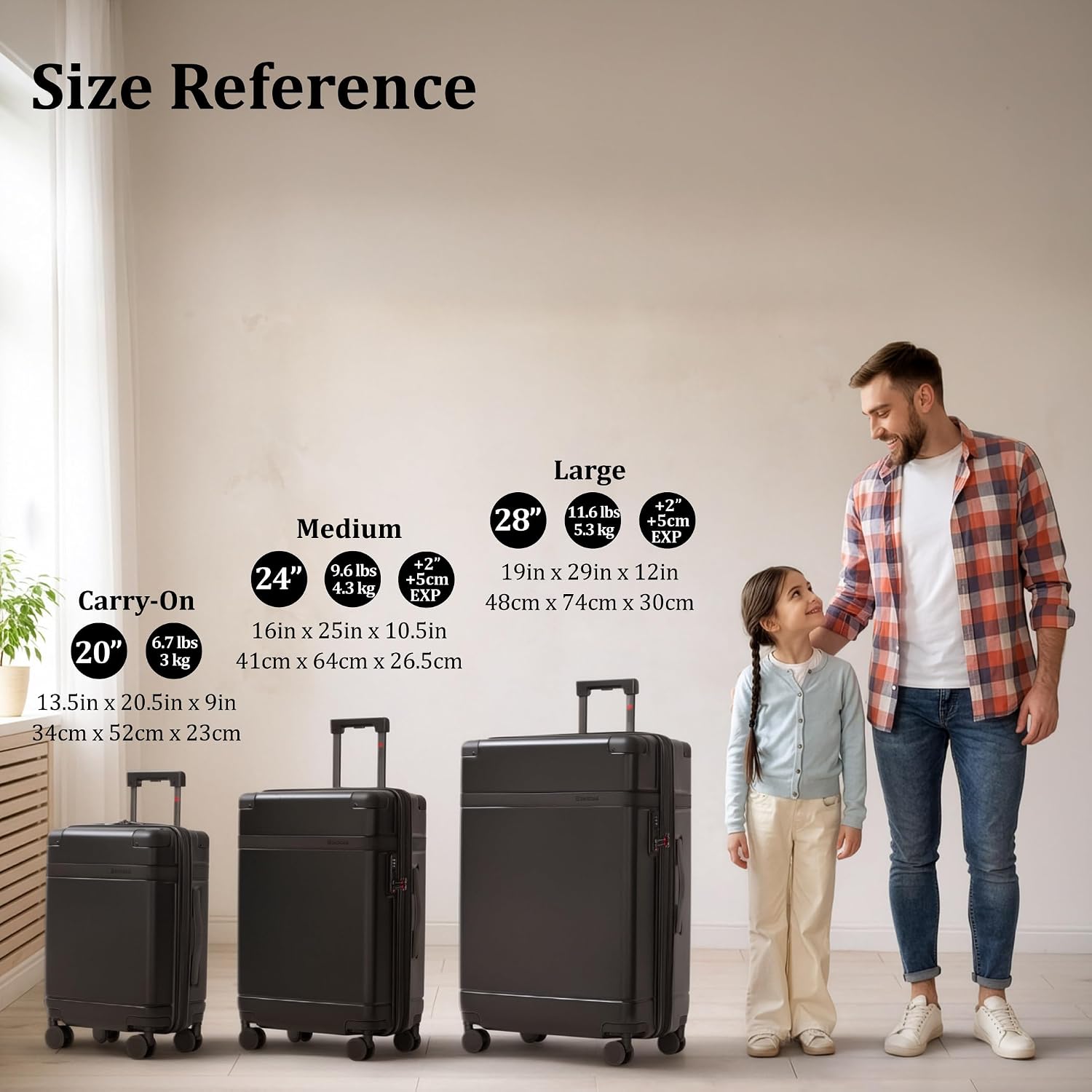SKROSS Apex 3 Piece Hardside Luggage Set: 28 Inch Large Suitcase, 24 Inch Medium Checked Travel Luggage & 20 Inch Carry On Luggage. Hardshell Suitcases with Spinner Wheels (Black) - Image 9