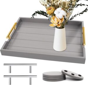 SXNOWS Wooden Serving Tray with 2 S...