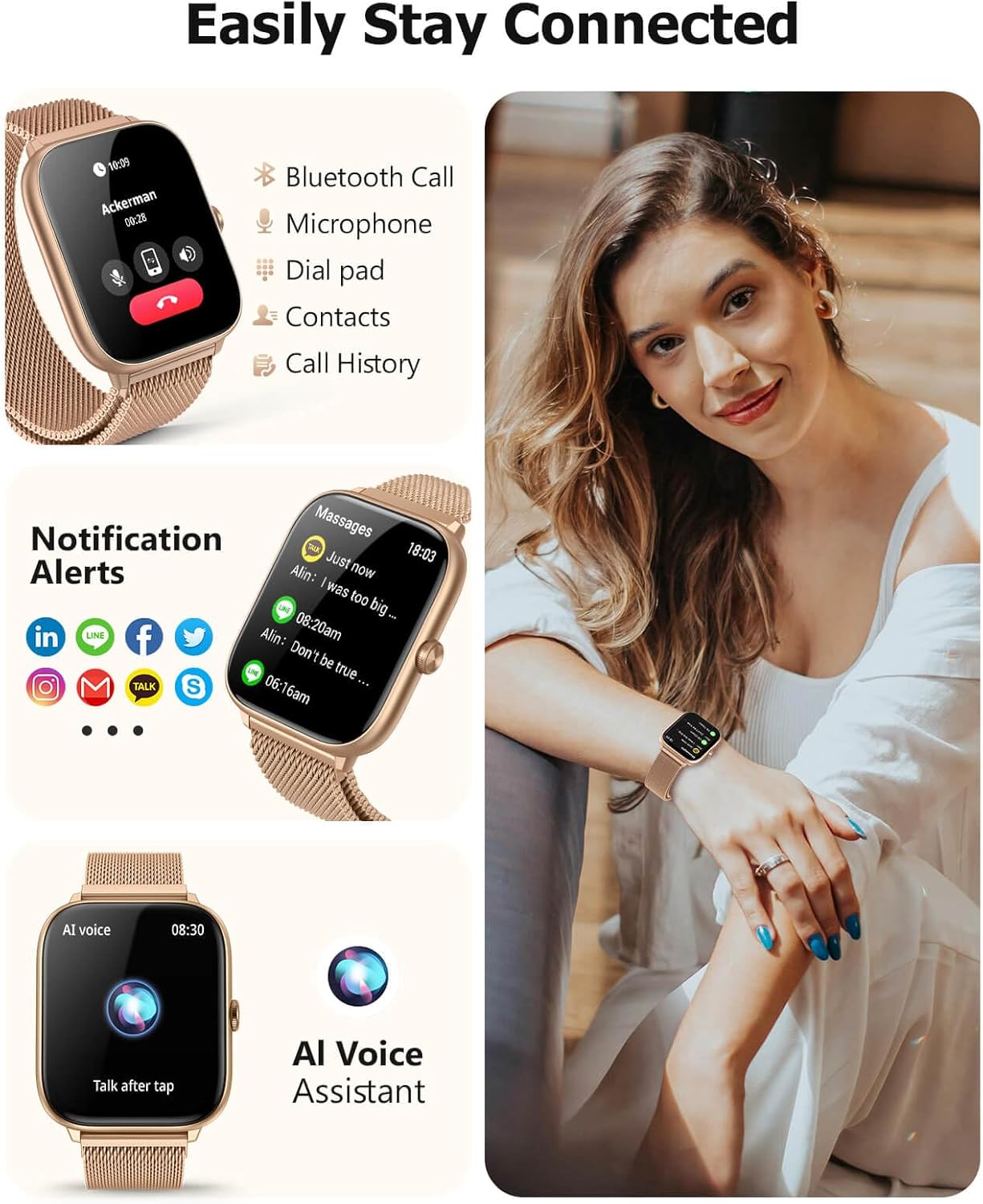 Smart Watch for Women with Blood Pressure Monitor, 2.06" AMOLED Display, IP68 Waterproof Fitness Tracker, 118 Sports Modes, Heart Rate/SpO2/Sleep Monitor, Gift for Her, Compatible with Android iPhone - Image 6