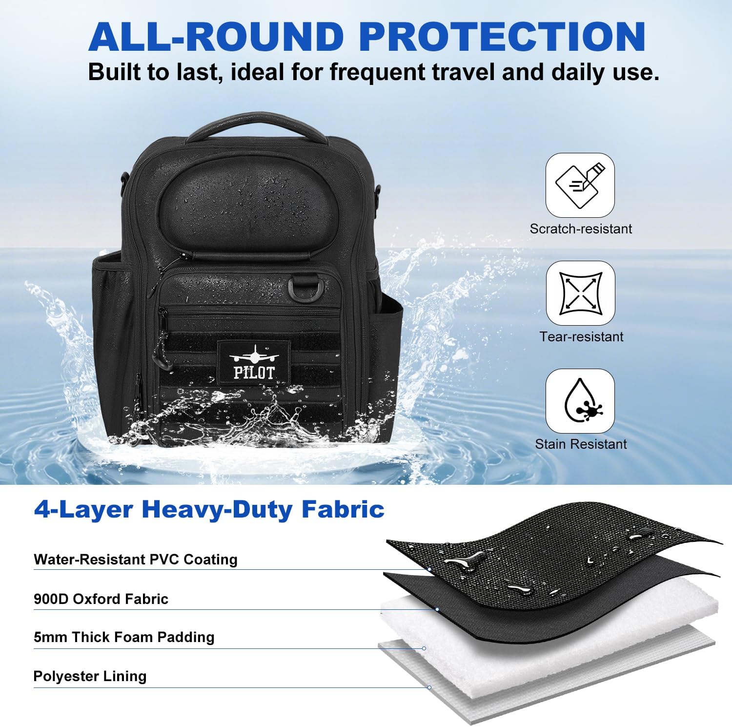 Pilot Bag,Aviation Headset Bag,Flight Bags for Pilots, Multiple Pockets for 15" Laptop,Aviation Plotter,Glasses,Flight Computer,with Shoulder Strap,Gift for Pilots (Black) - Image 8