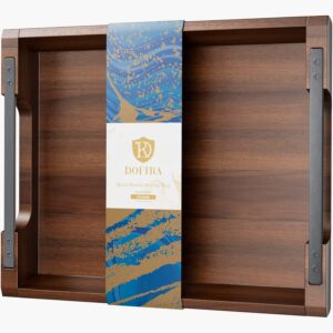 Acacia Wood Serving Tray with Metal...