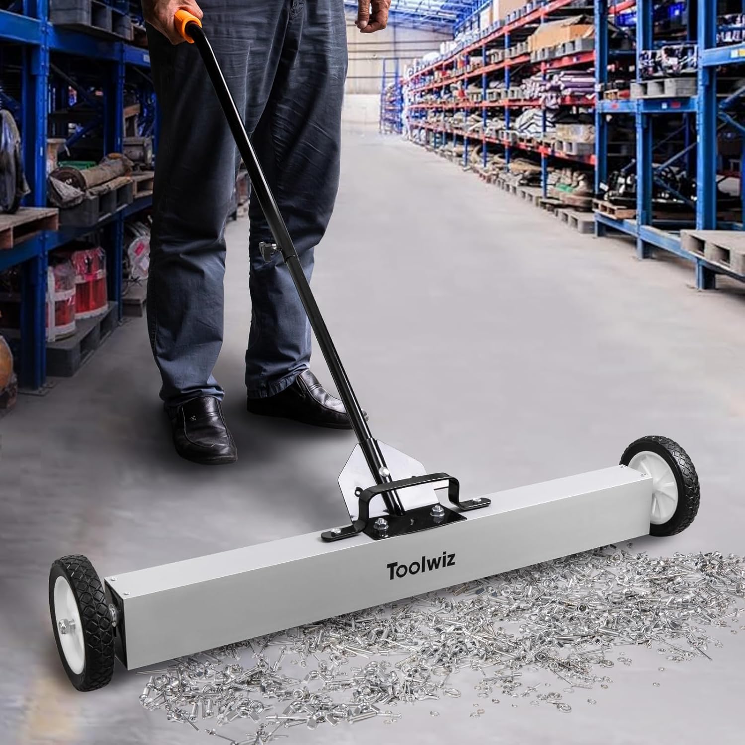 Toolwiz 36'' Magnetic Sweeper with Wheels, 50 Lbs Capacity Rolling Magnetic Floor Sweeper with Telescoping Holder and Quick Release Latch Industrial Heavy Duty Metal Pick Up 36 Inches - Image 2