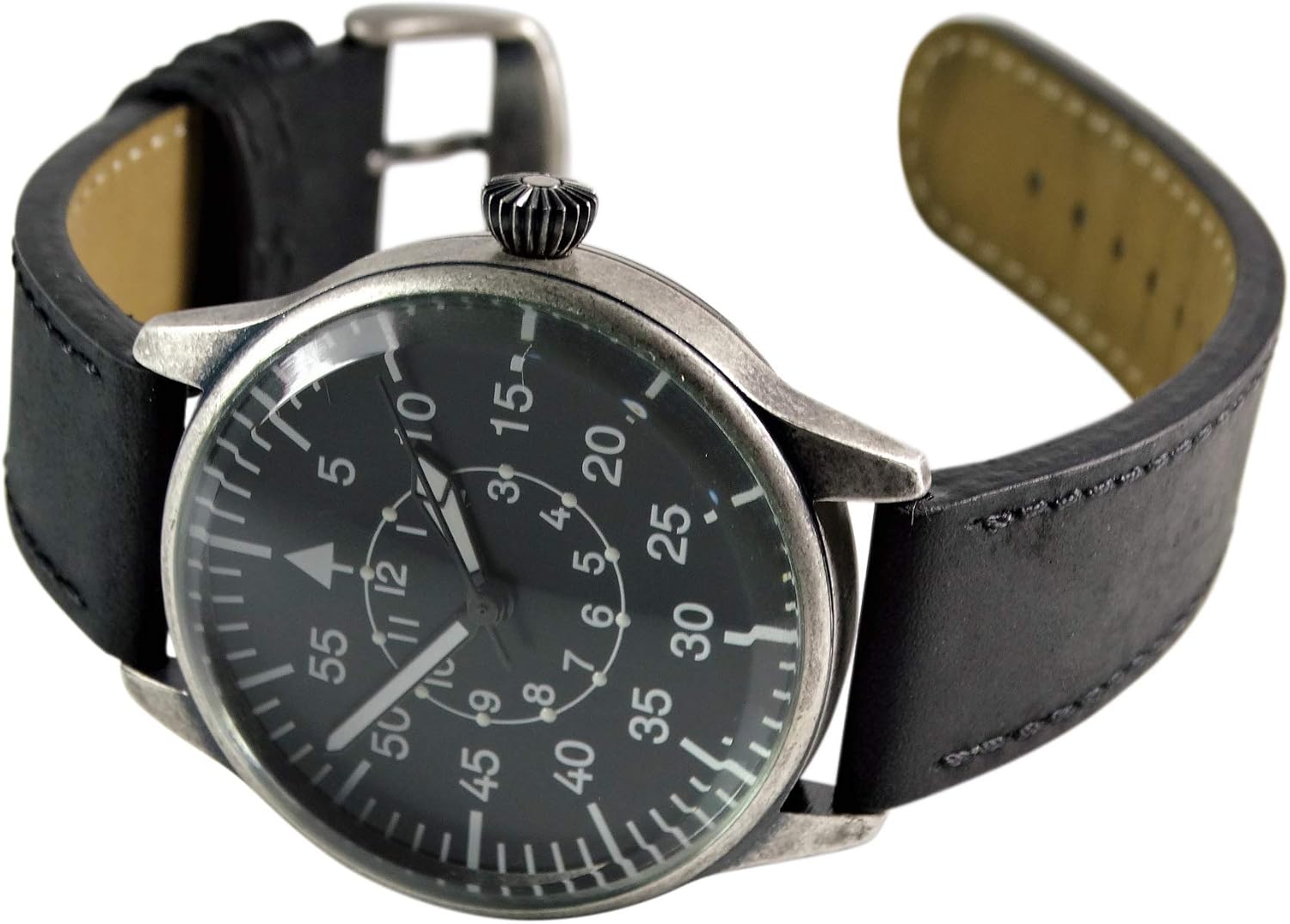 Mil-Tec Vintage Aviator Watch Black Dial Quartz Mens Flieger Pilot World War 2 Wristwatch - Image 3