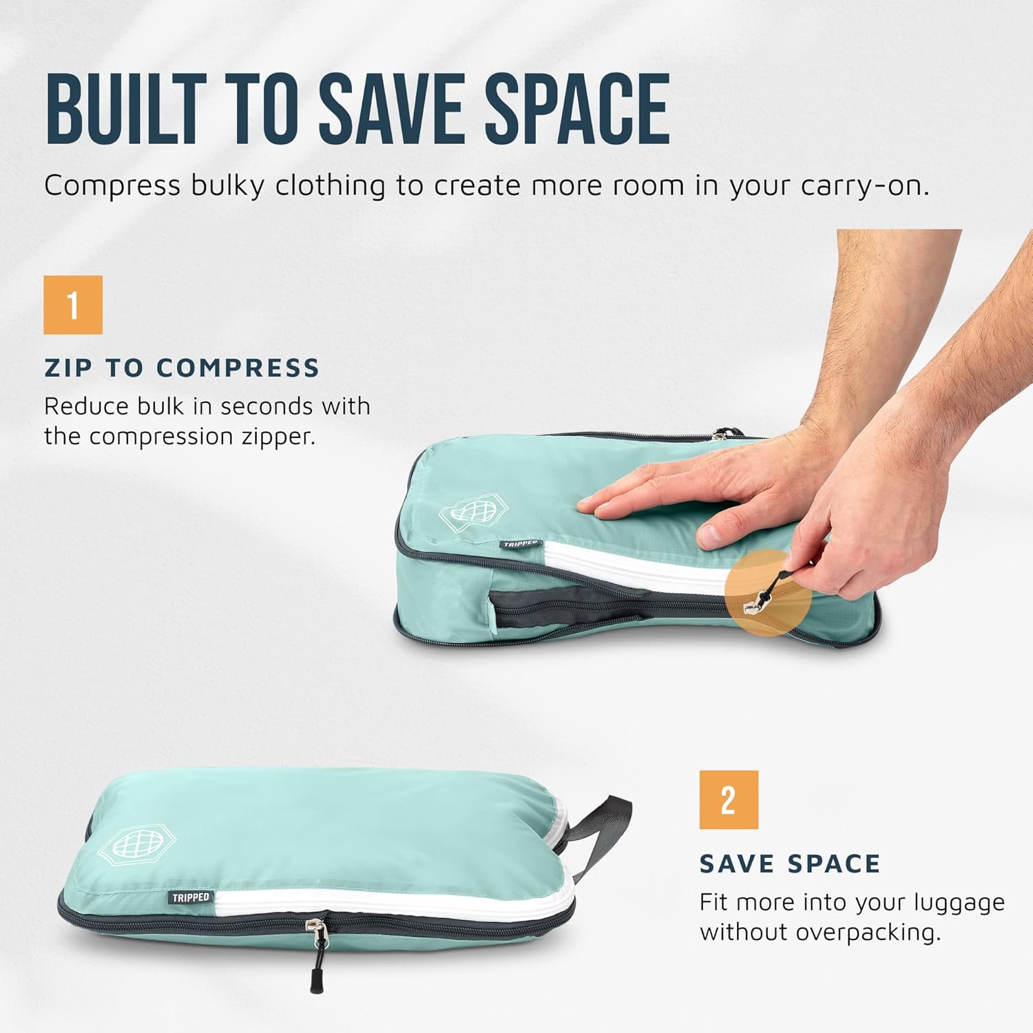 Compression Packing Cubes for Travel, 6-Piece Lightweight Packing Cubes Set for Carry-On Luggage & Backpacks – TRIPPED Travel Gear (Dusty Teal/White) - Image 5